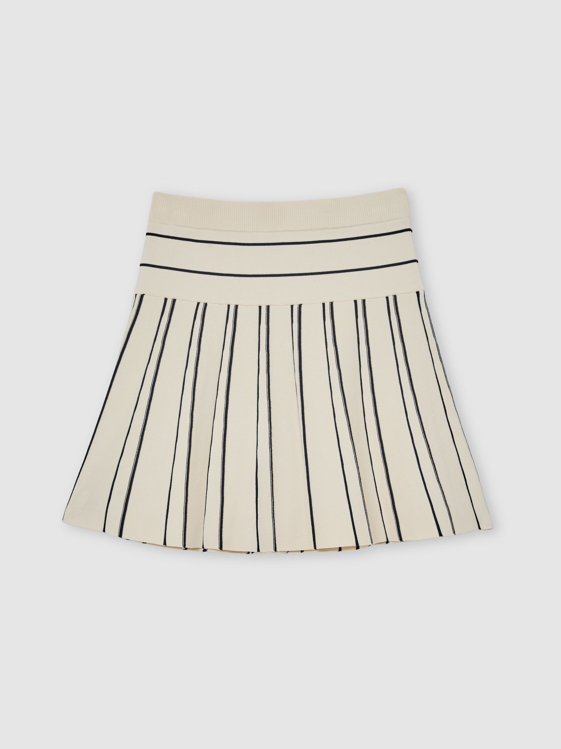 Knitted Stripe Pleated Skirt in Ivory/Navy (V24712) | kr790