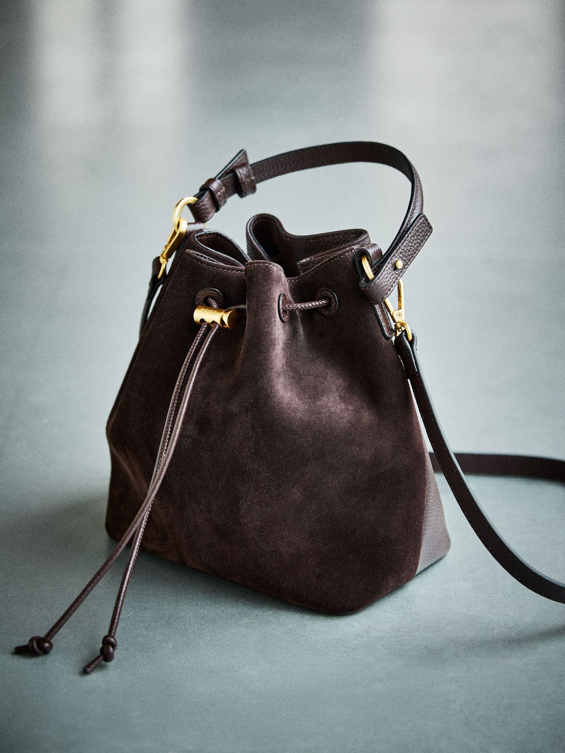 Suede and Leather Bucket Bag in Chocolate (V27892) | €245