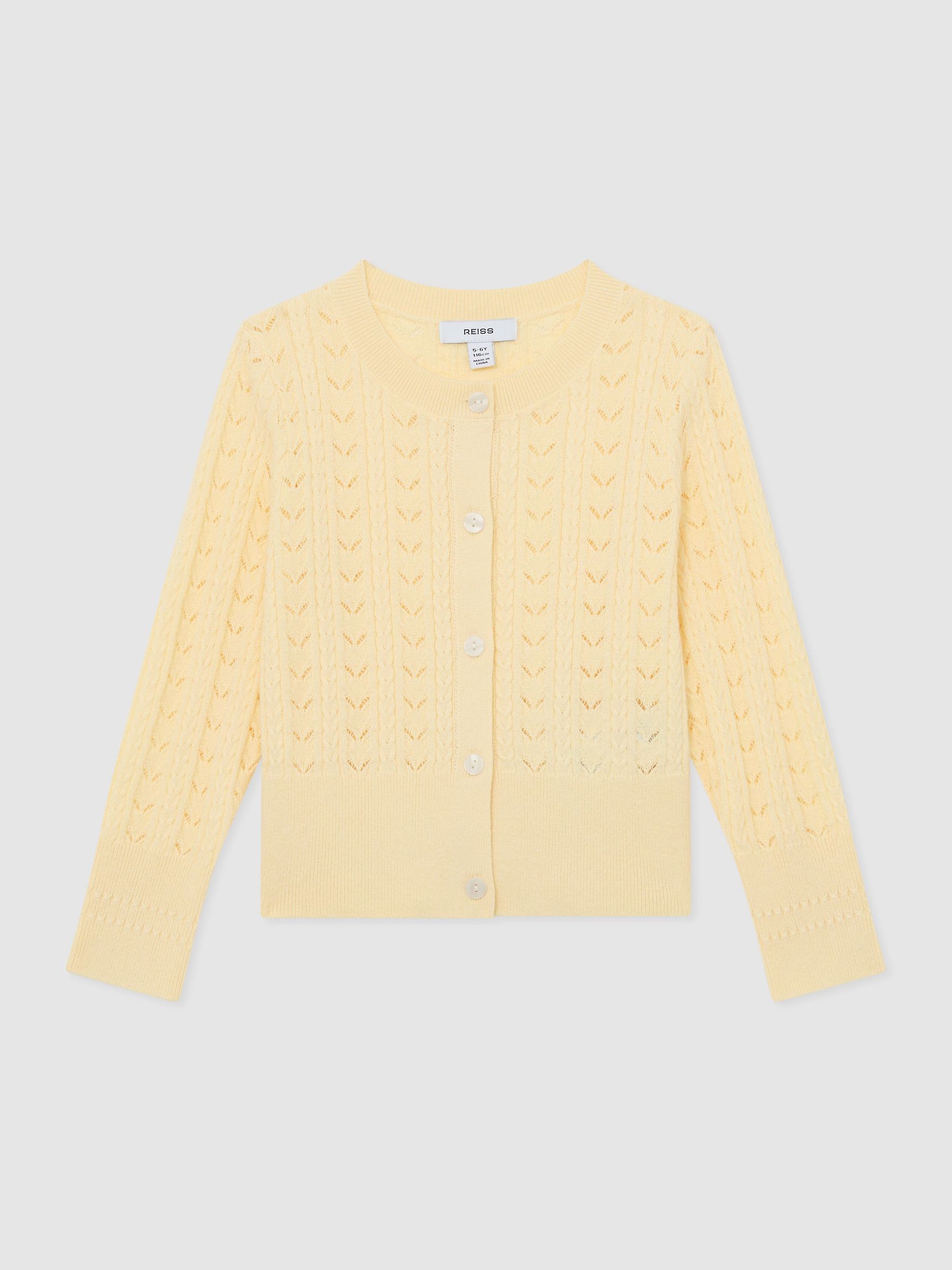 Wool-Cotton Pointelle Cardigan in Lemon (V28456) | CA$98