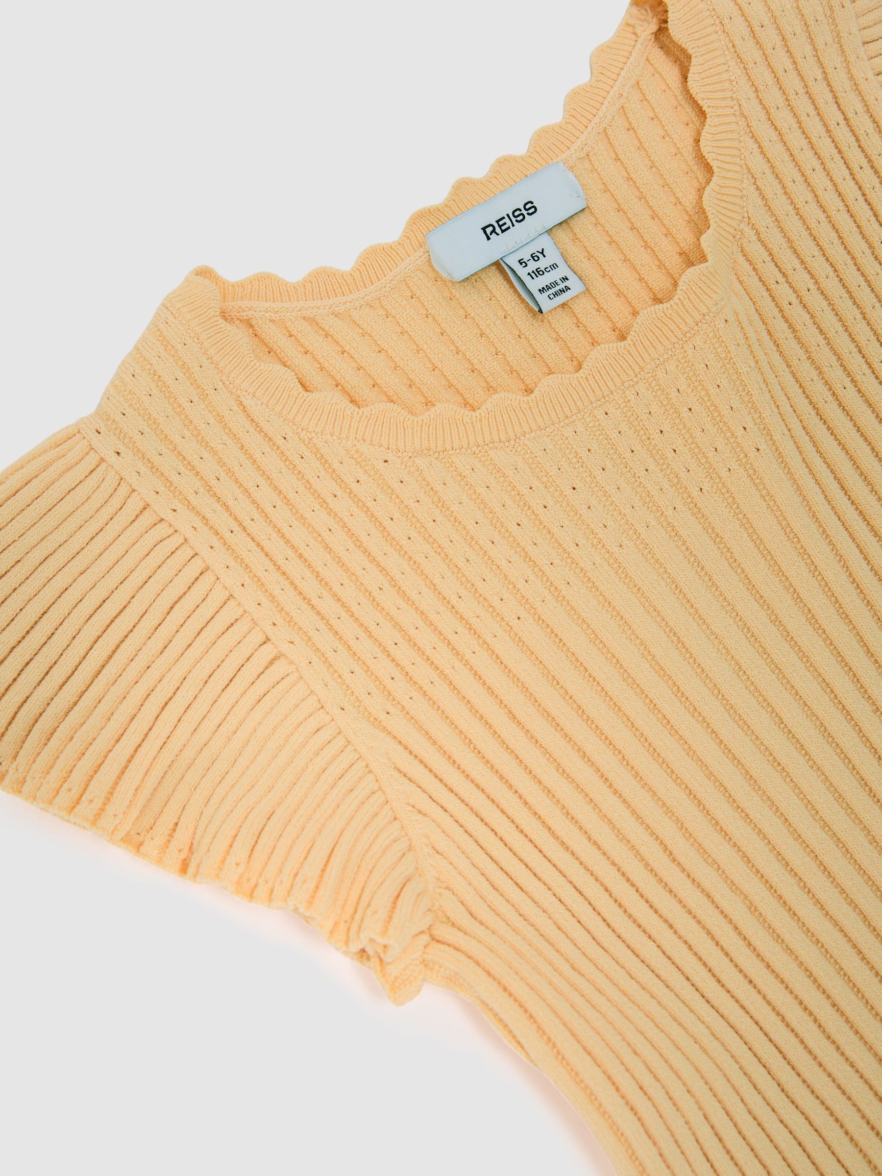 Pointelle Rib-Knit Frill-Sleeve Top in Lemon Yellow (V29047) | $75