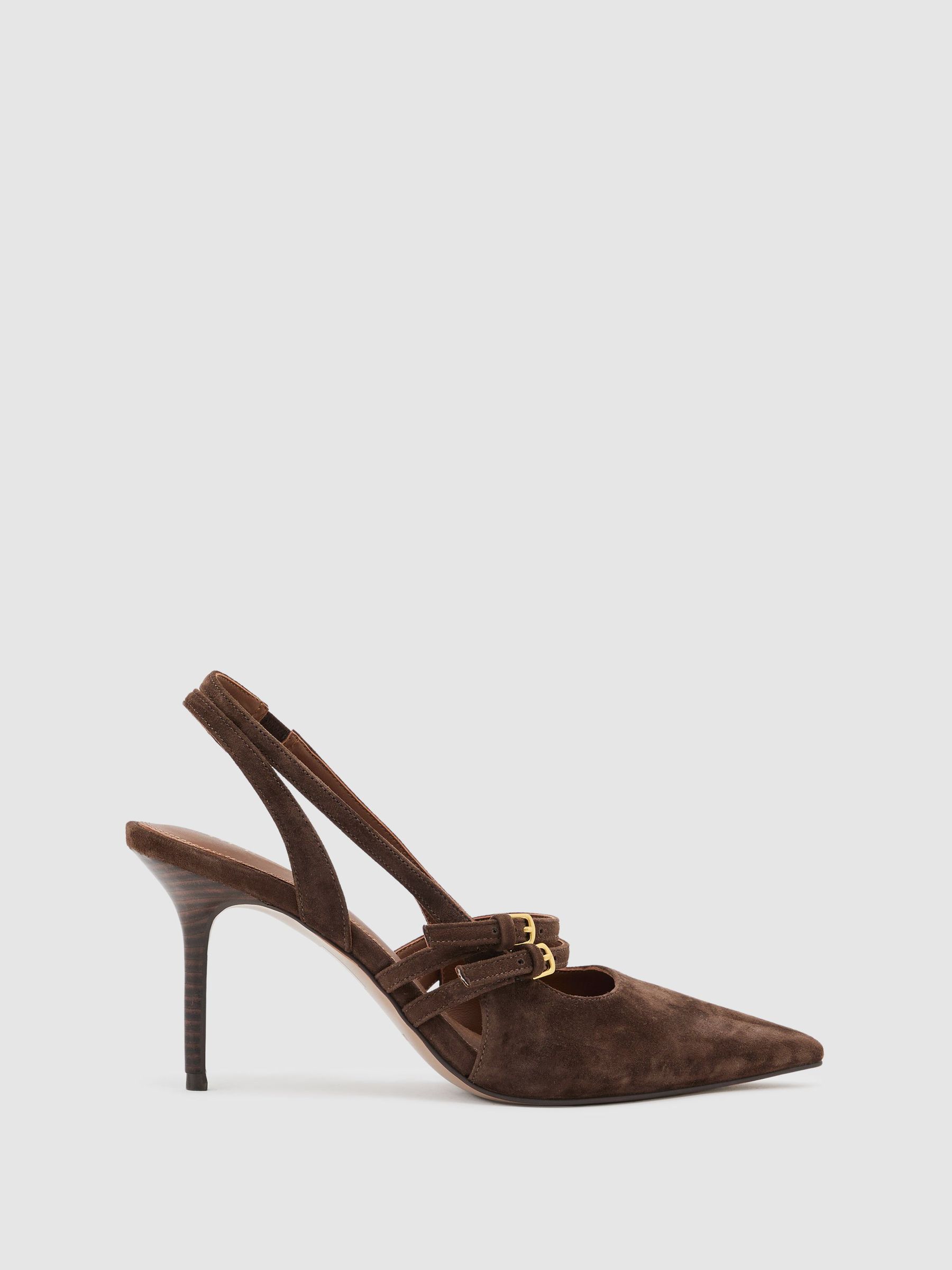 Suede Buckle-Strap Court Shoes in Chocolate (V32033) | €235