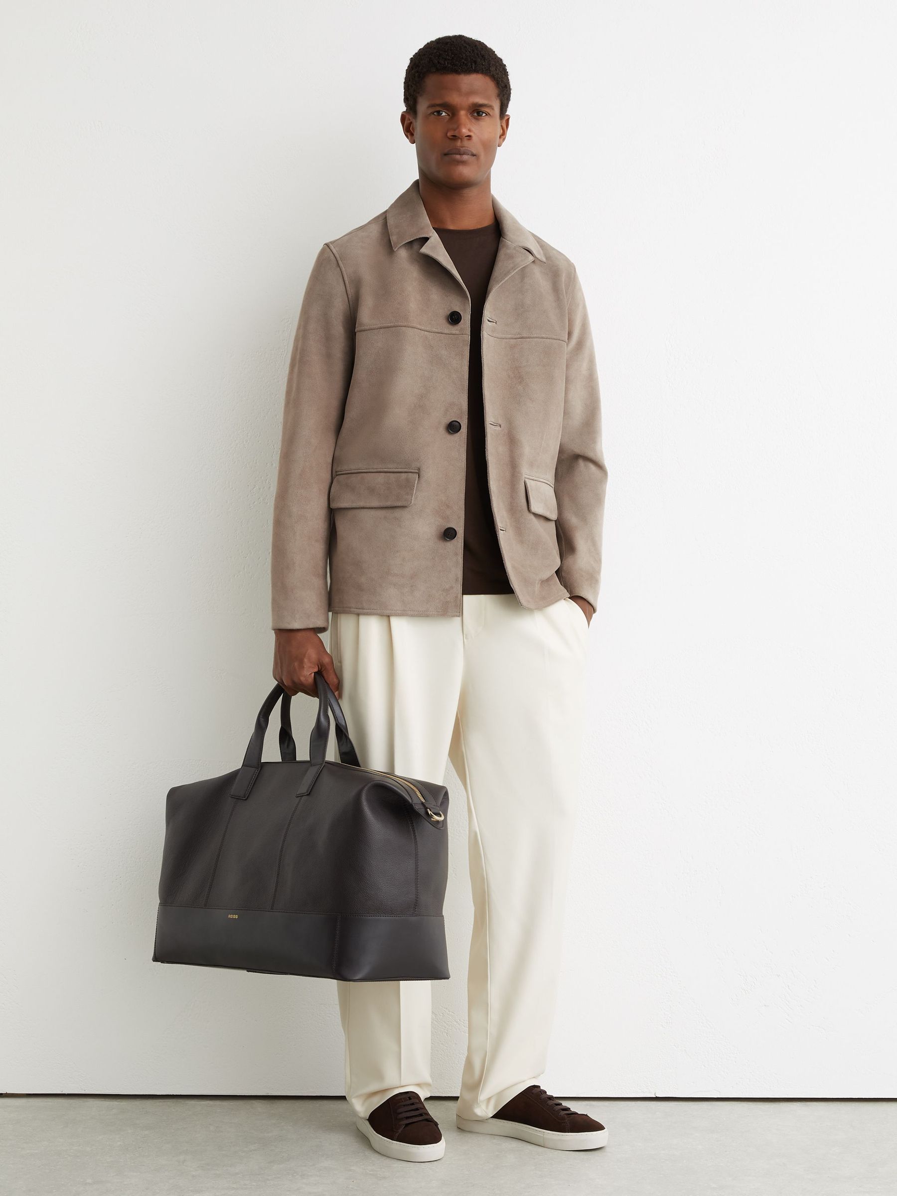 Suede Heavyweight Overshirt in Soft Grey (V32066) | CA$820