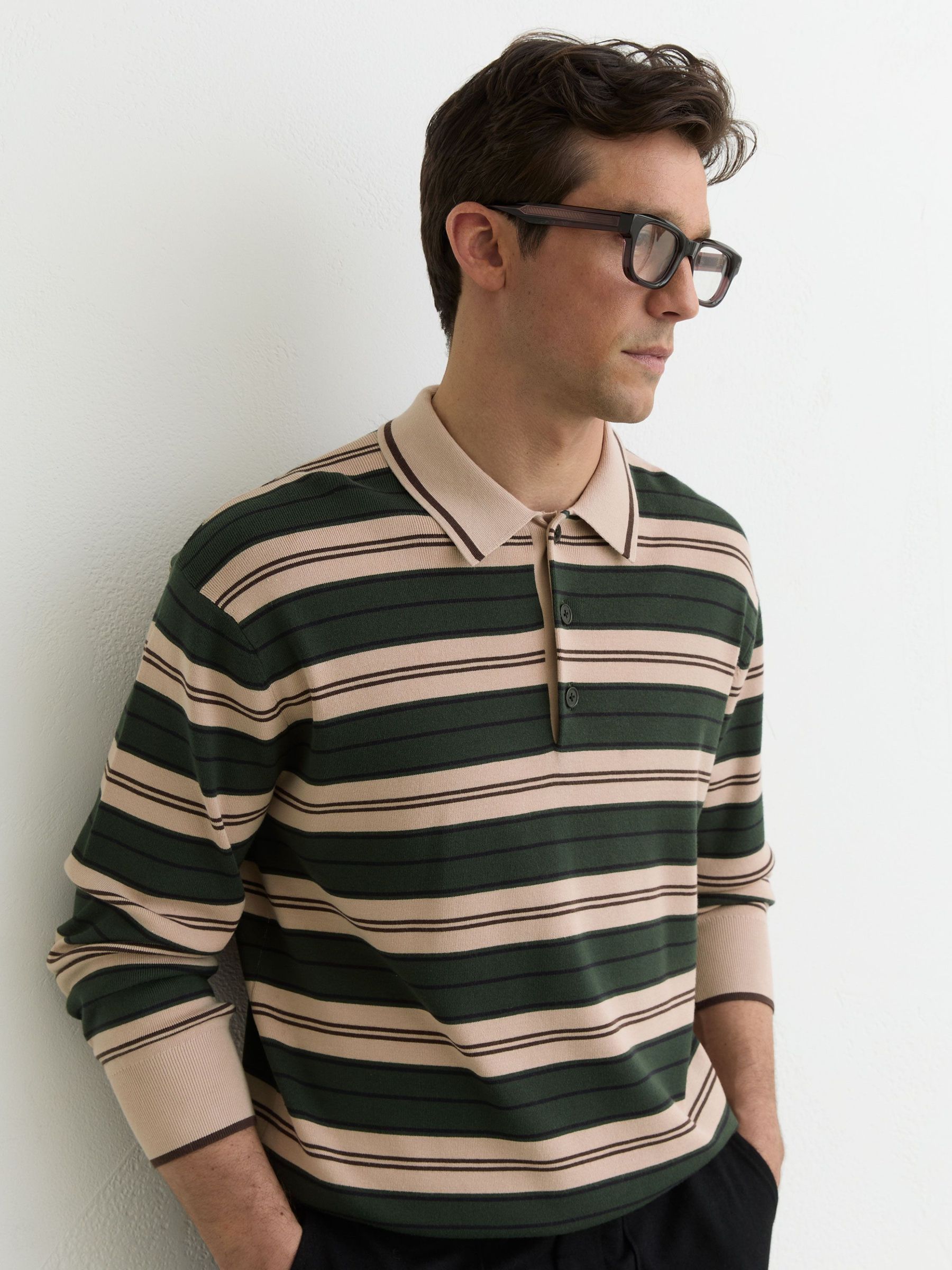 Ruby-Stripe Half-Button Jumper in Green Multi (V32074) | HK$1,660