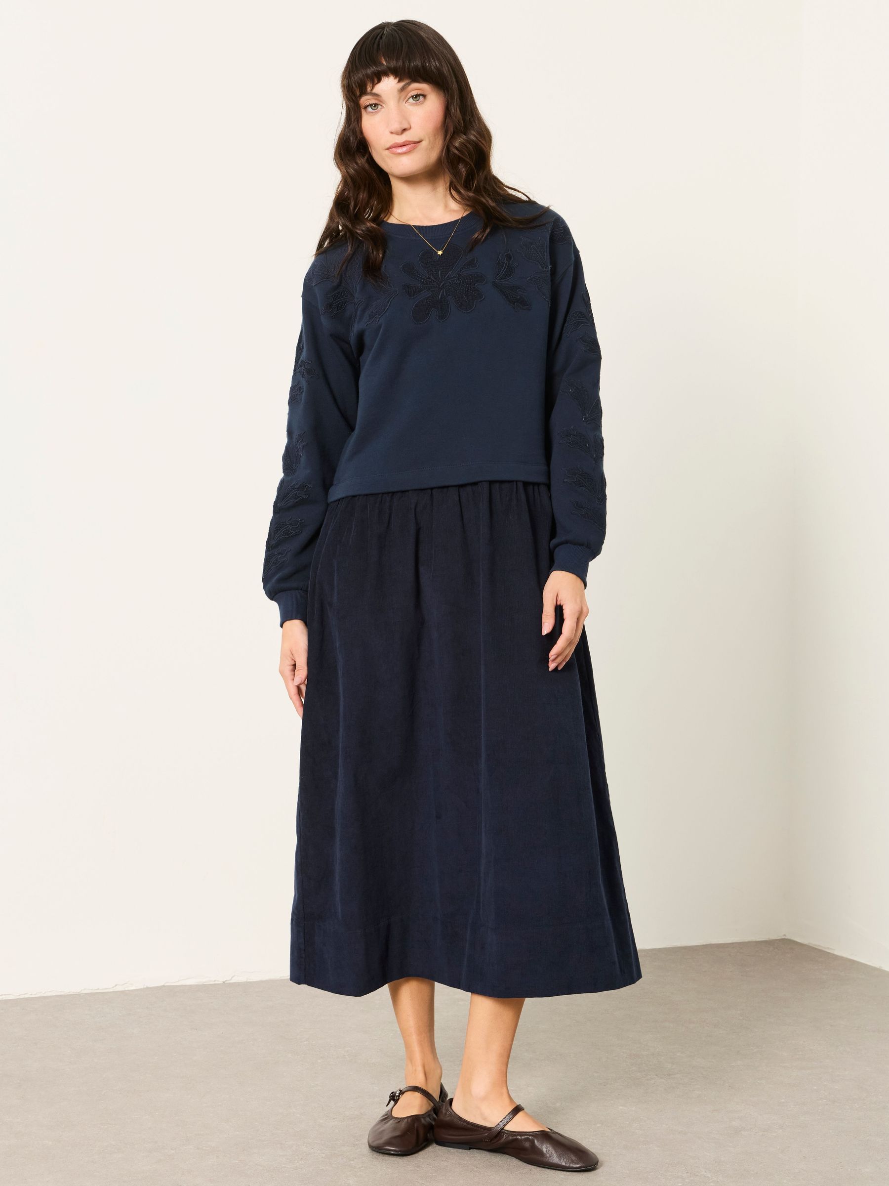Navy - 2in1 Cord Midi Dress