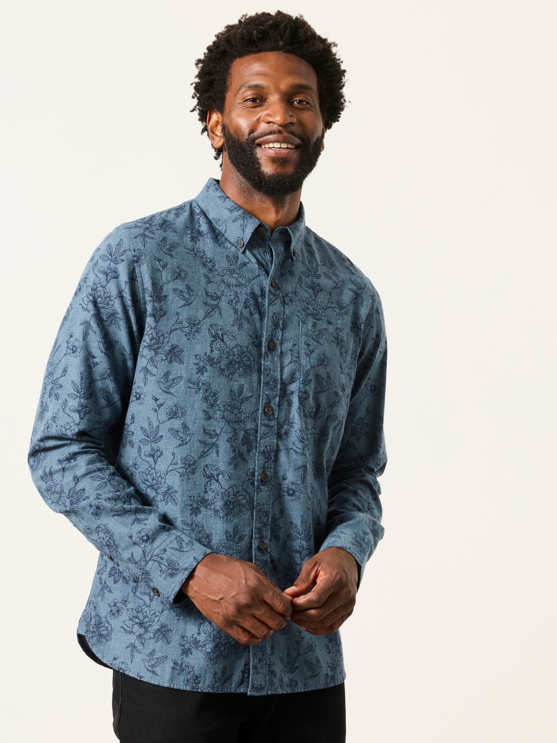 Blue - Regular Long Sleeve Forgotten Stories Botanic Print Shirt