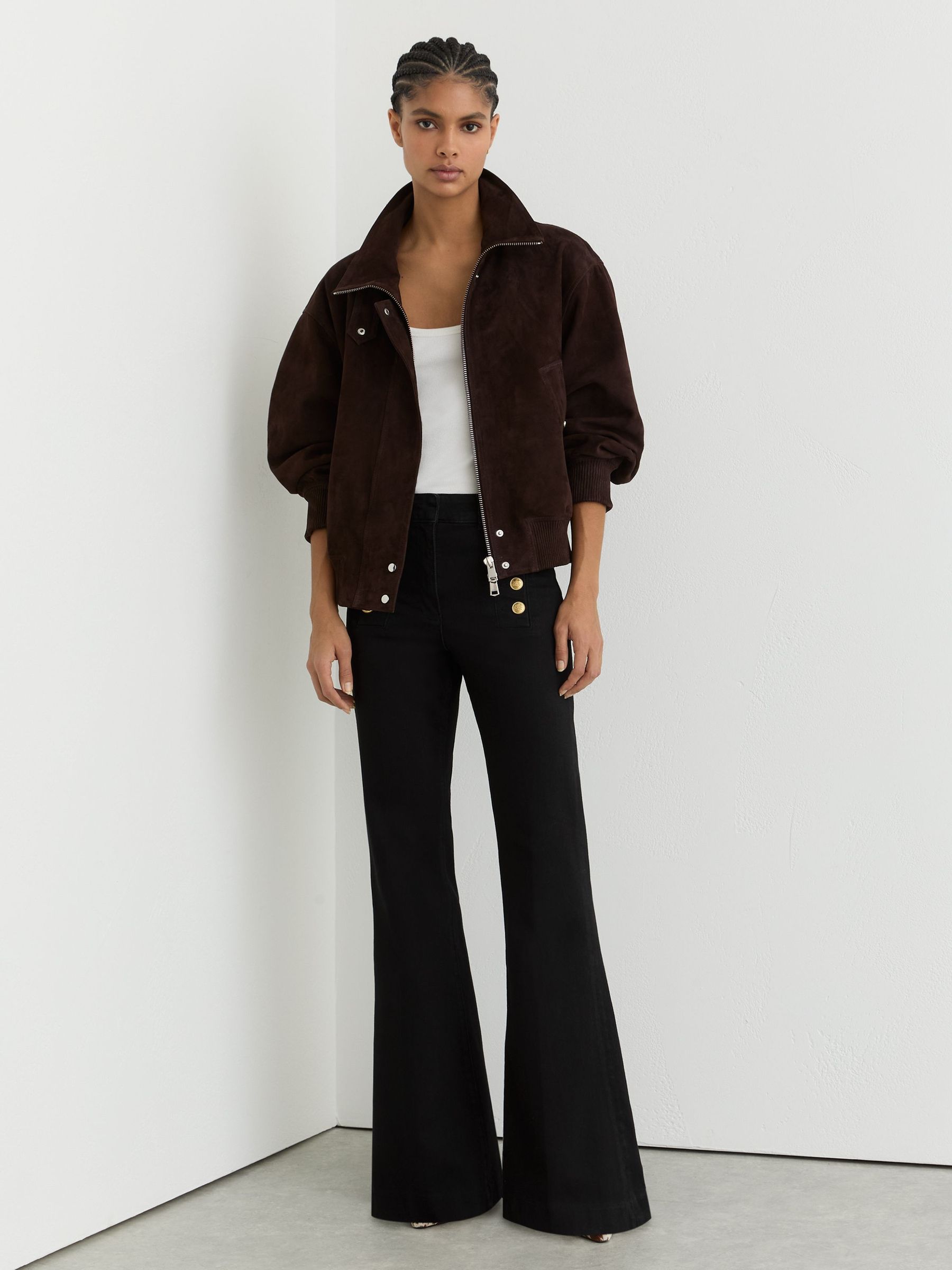 Petite Button-Detail Flared Jeans in Black (V36156) | ₪925