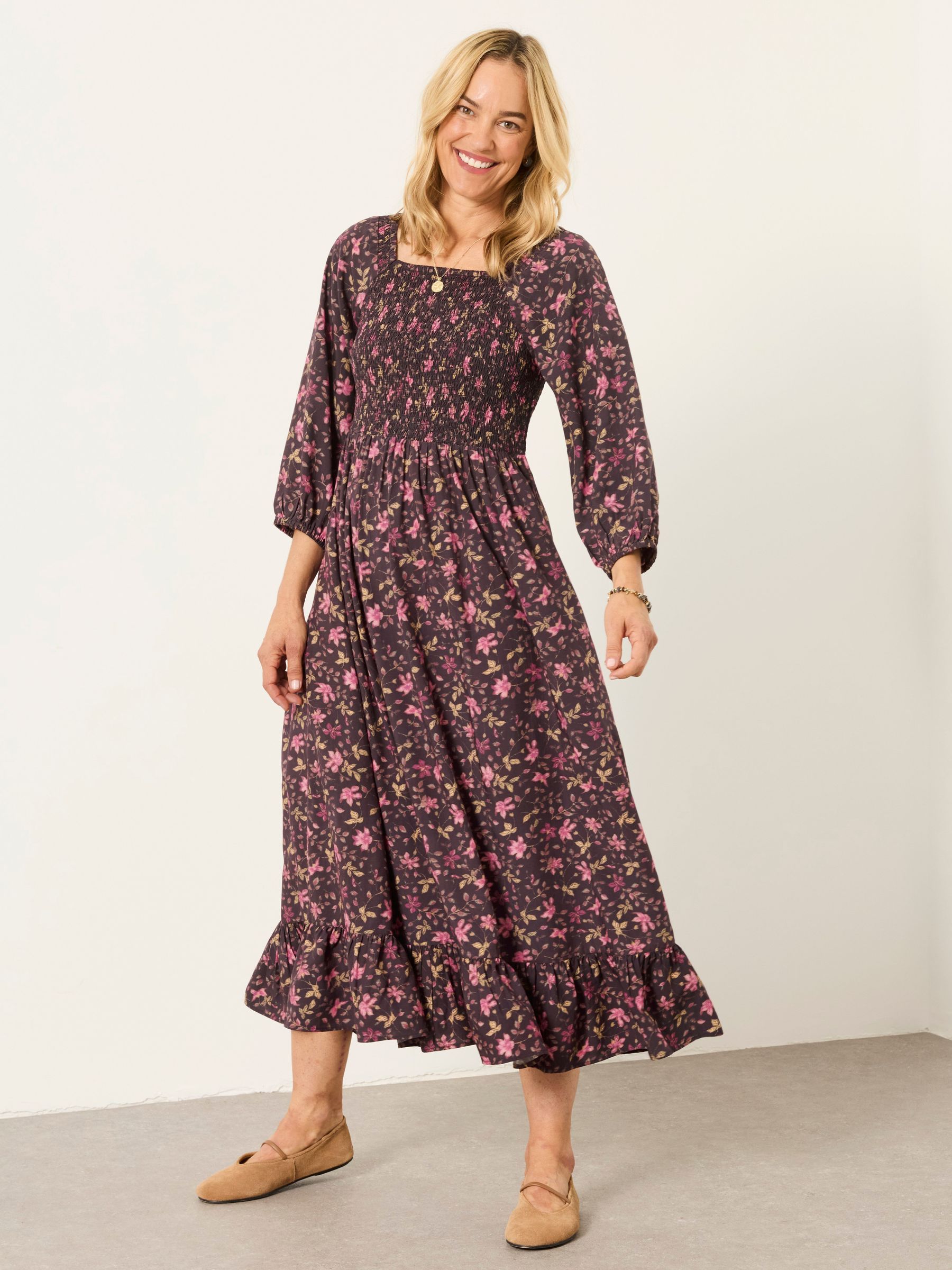 Brown Winter Floral - Midi Dress