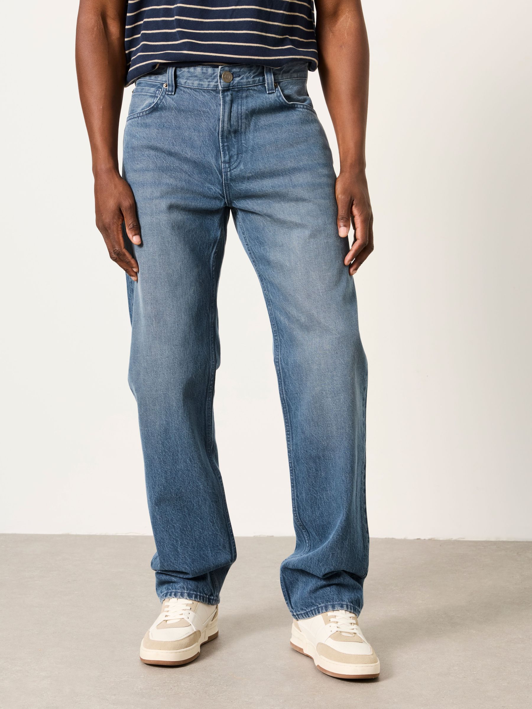 Mid Blue - Regular Relaxed Straight Fit Jeans