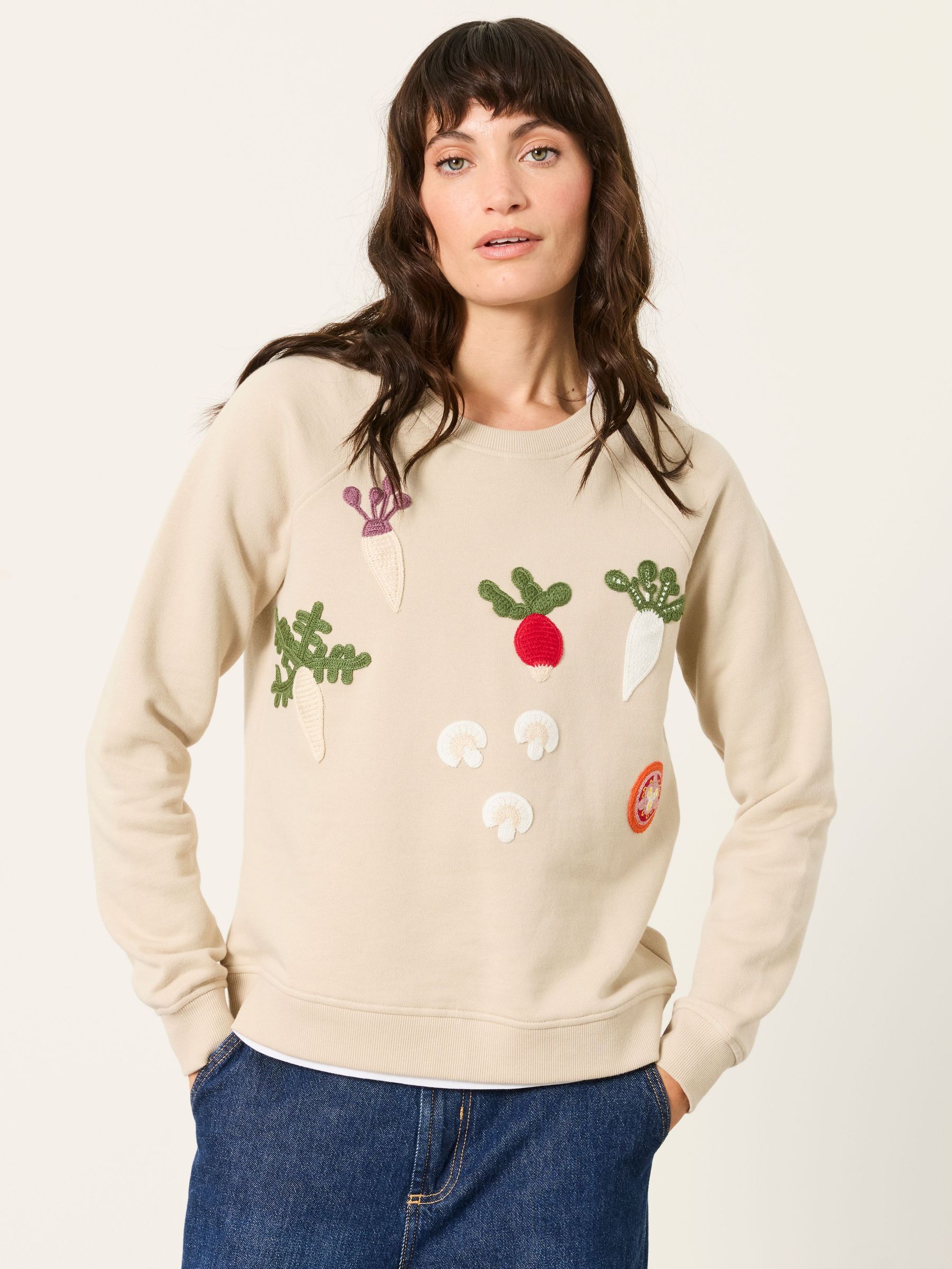 Ivory - Vegetable Crochet Crew Sweat Top