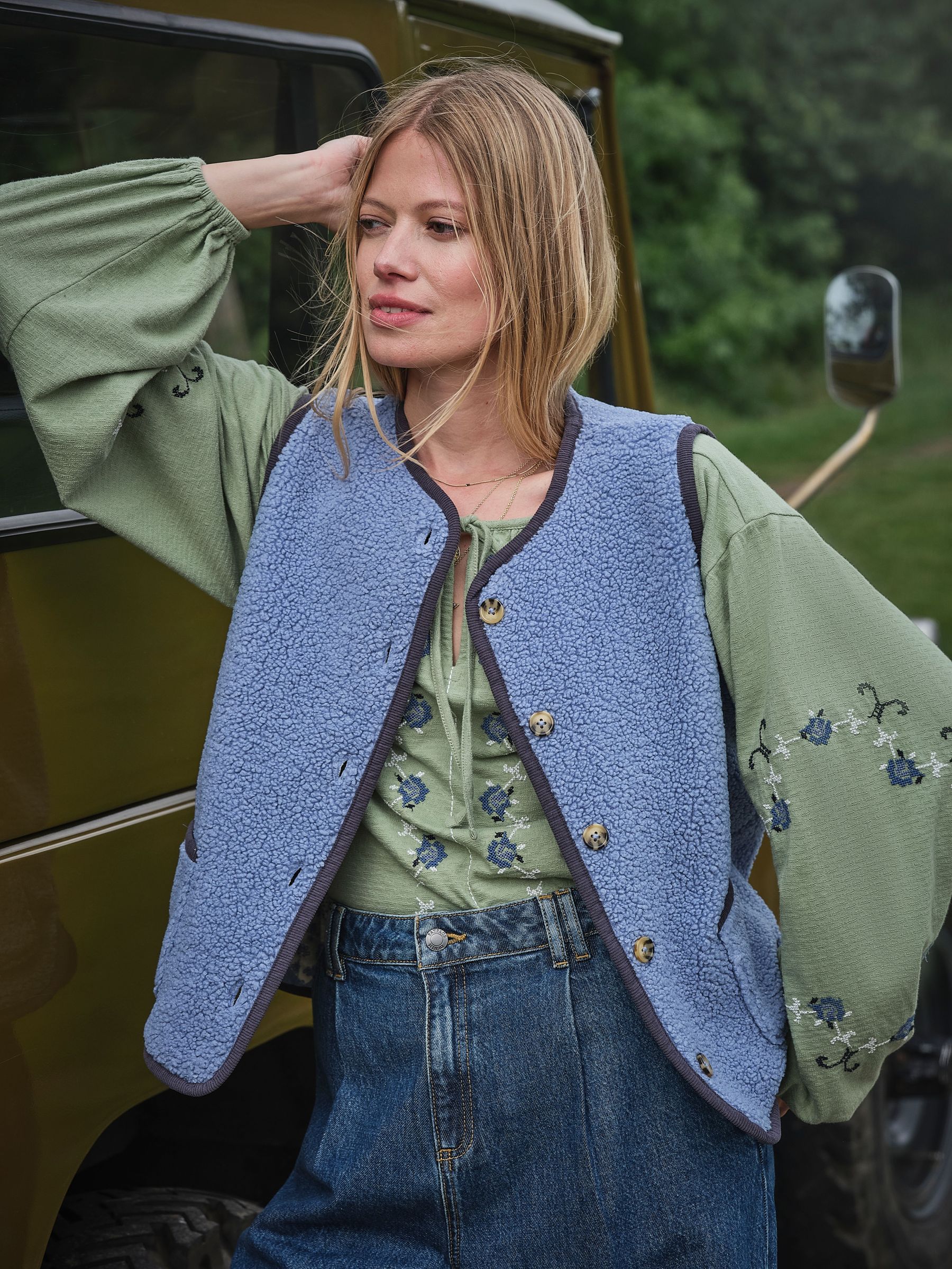 Blue Patchwork - Reversible Quilted Fleece Gilet