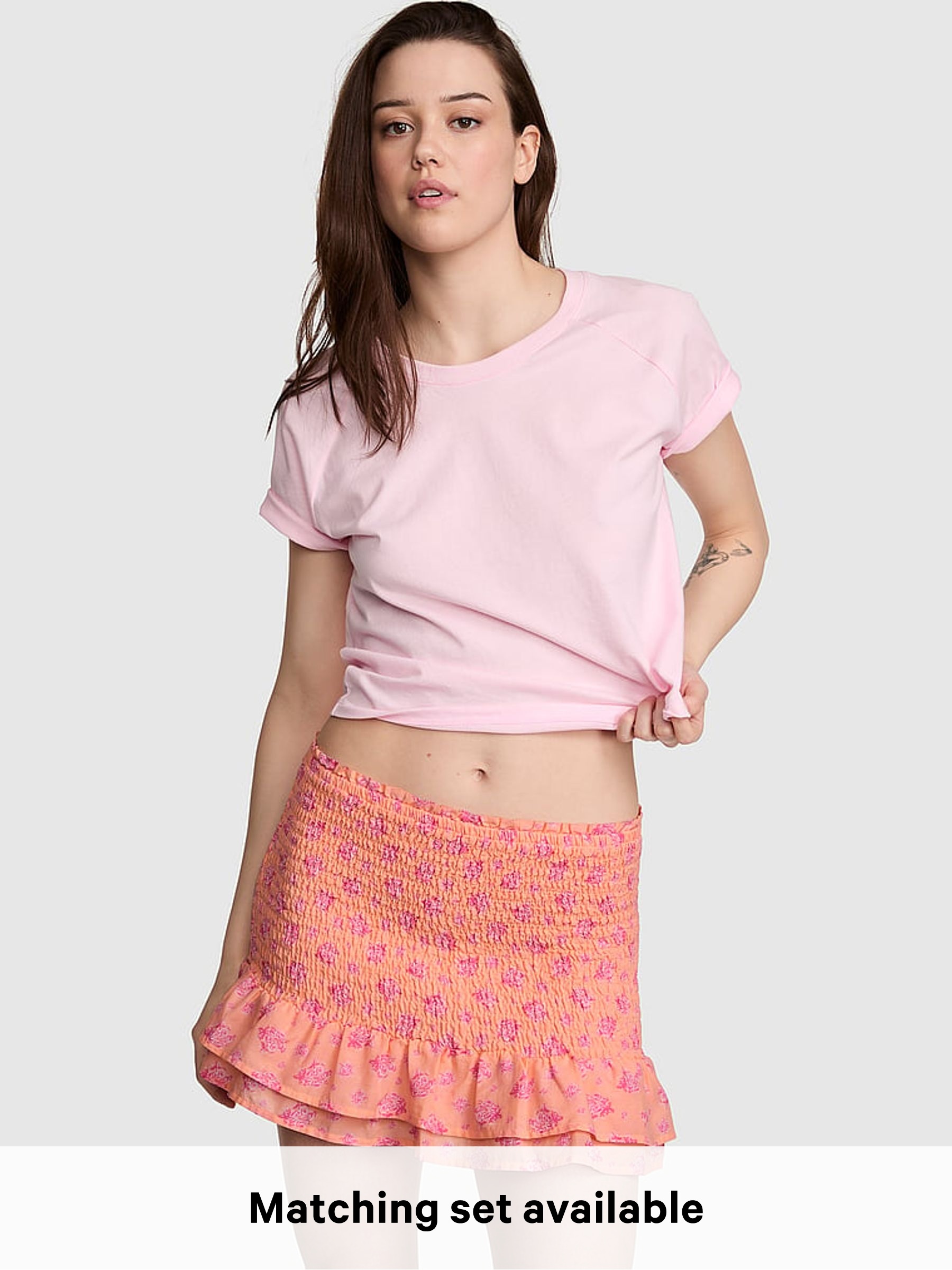 Orange Peach Floral - Smock Mini Skirt