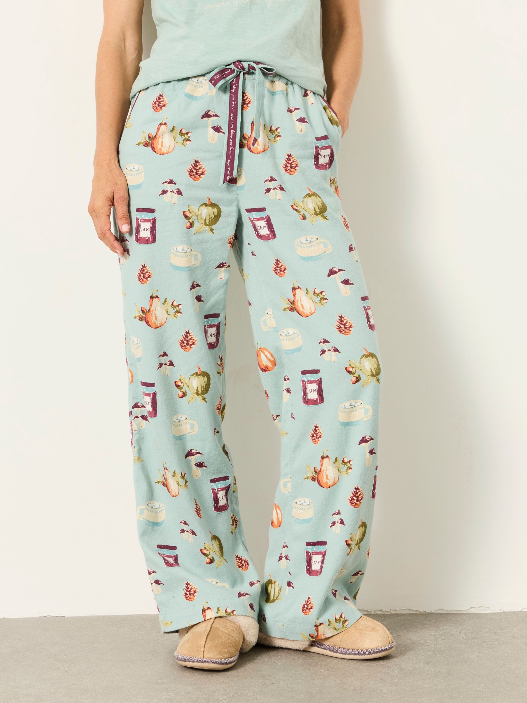 Teal Green - Autumn Print Wide Leg Pyjama Bottoms