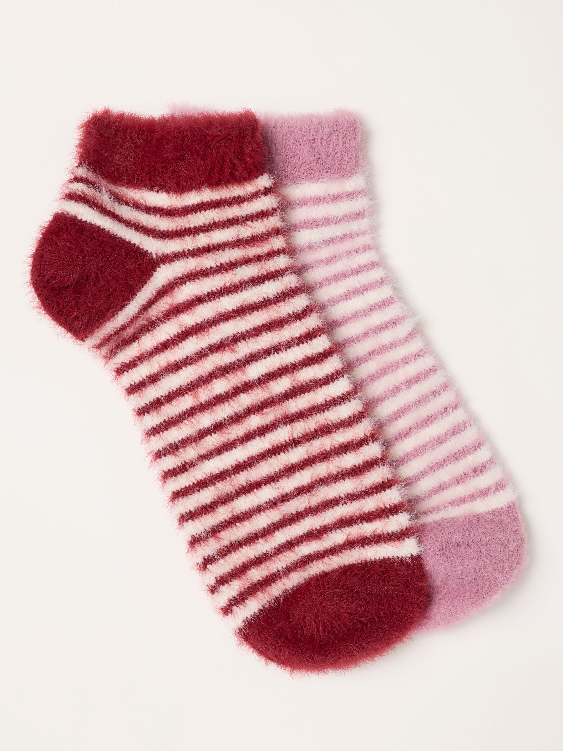 Pink - 2 Pairs Of Fluffy Stripe Socks