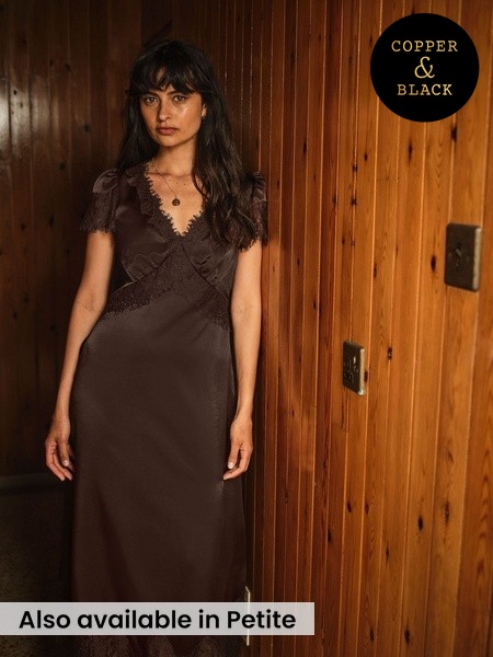 fat face brown dress Women's Dresses Plain Long Dresses Edikted Womens Cosmic Lacey Fabric:Silk