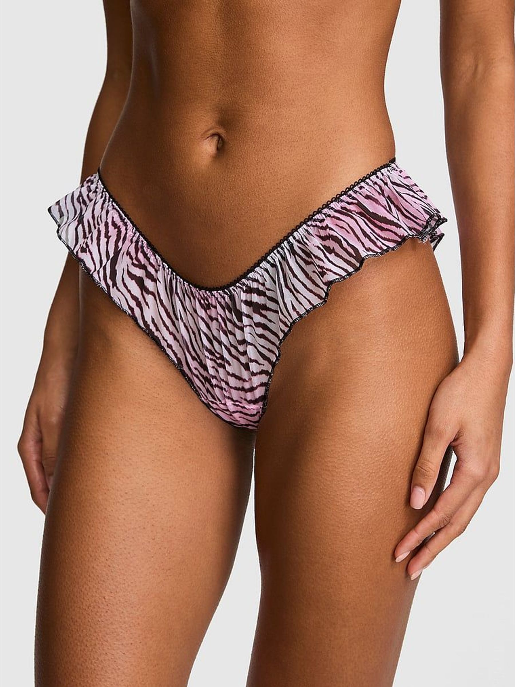 Pink Zebra Print - Tanga Mesh Knickers