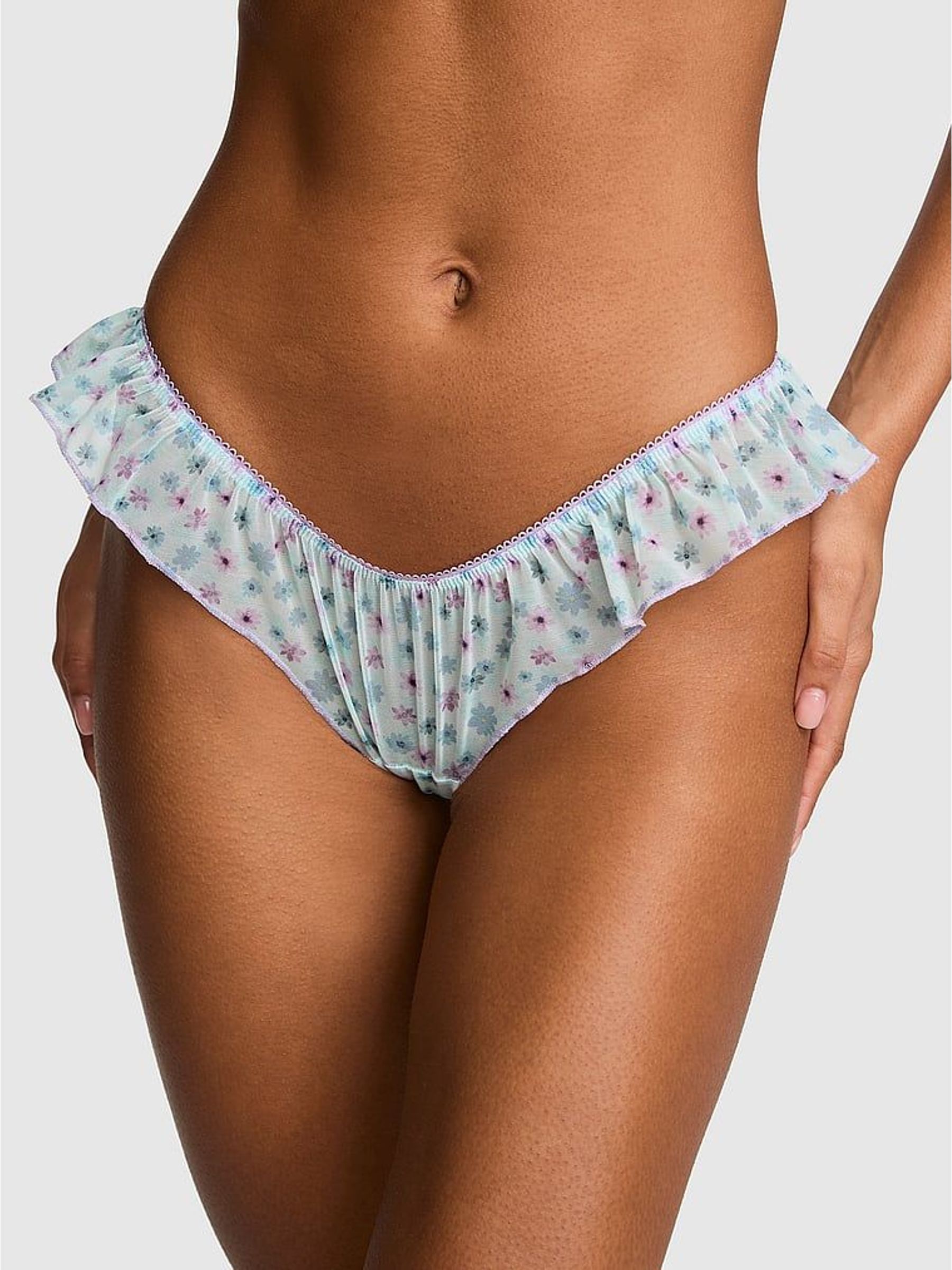 Spray Blue Floral - Tanga Mesh Knickers