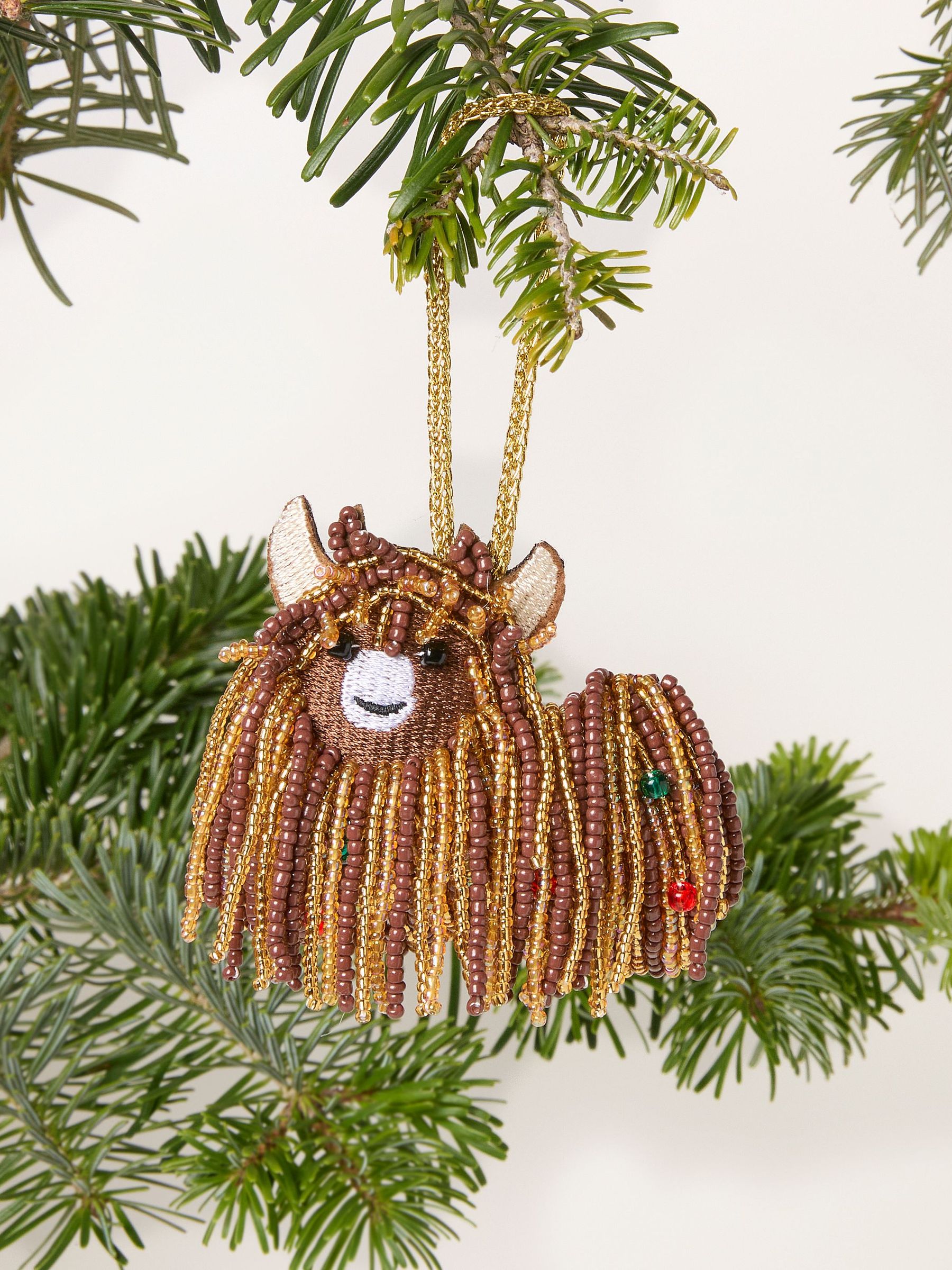 Highland Cow Beaded Christmas Decoration