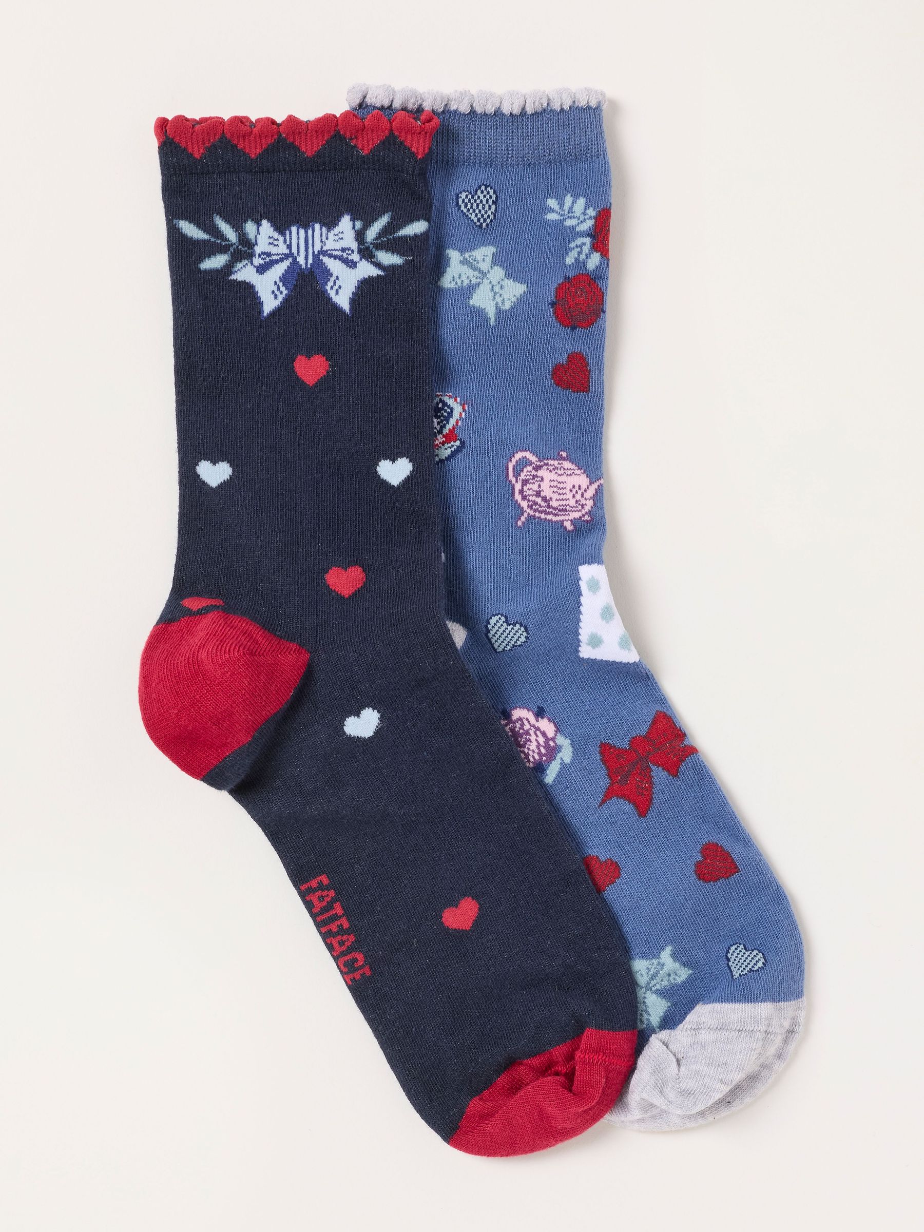 Multi - 2 Pack V&a | Fatface Heart And Bow Socks In A Box