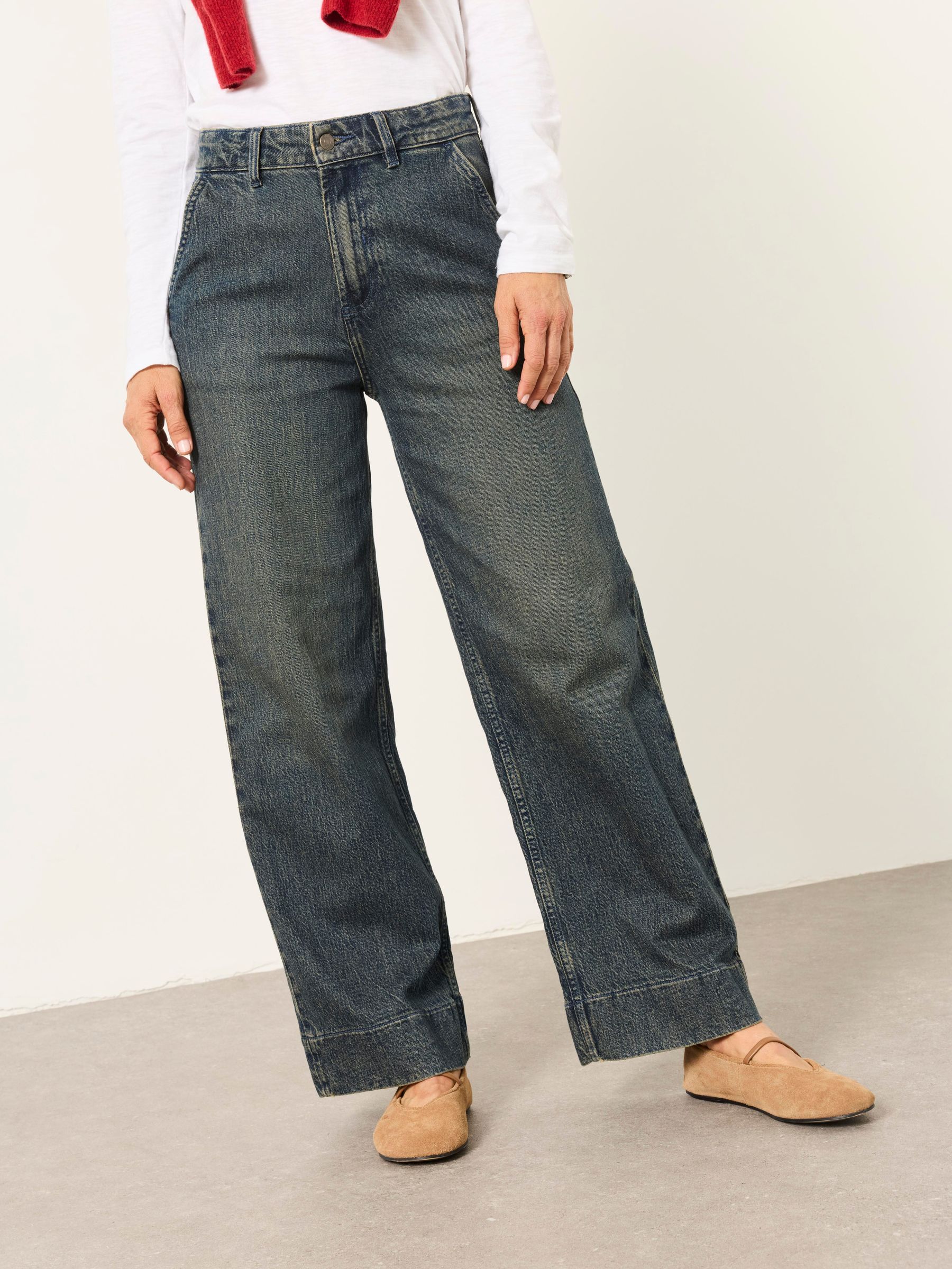 Dark Teal Blue - Wide Leg Crop Jeans