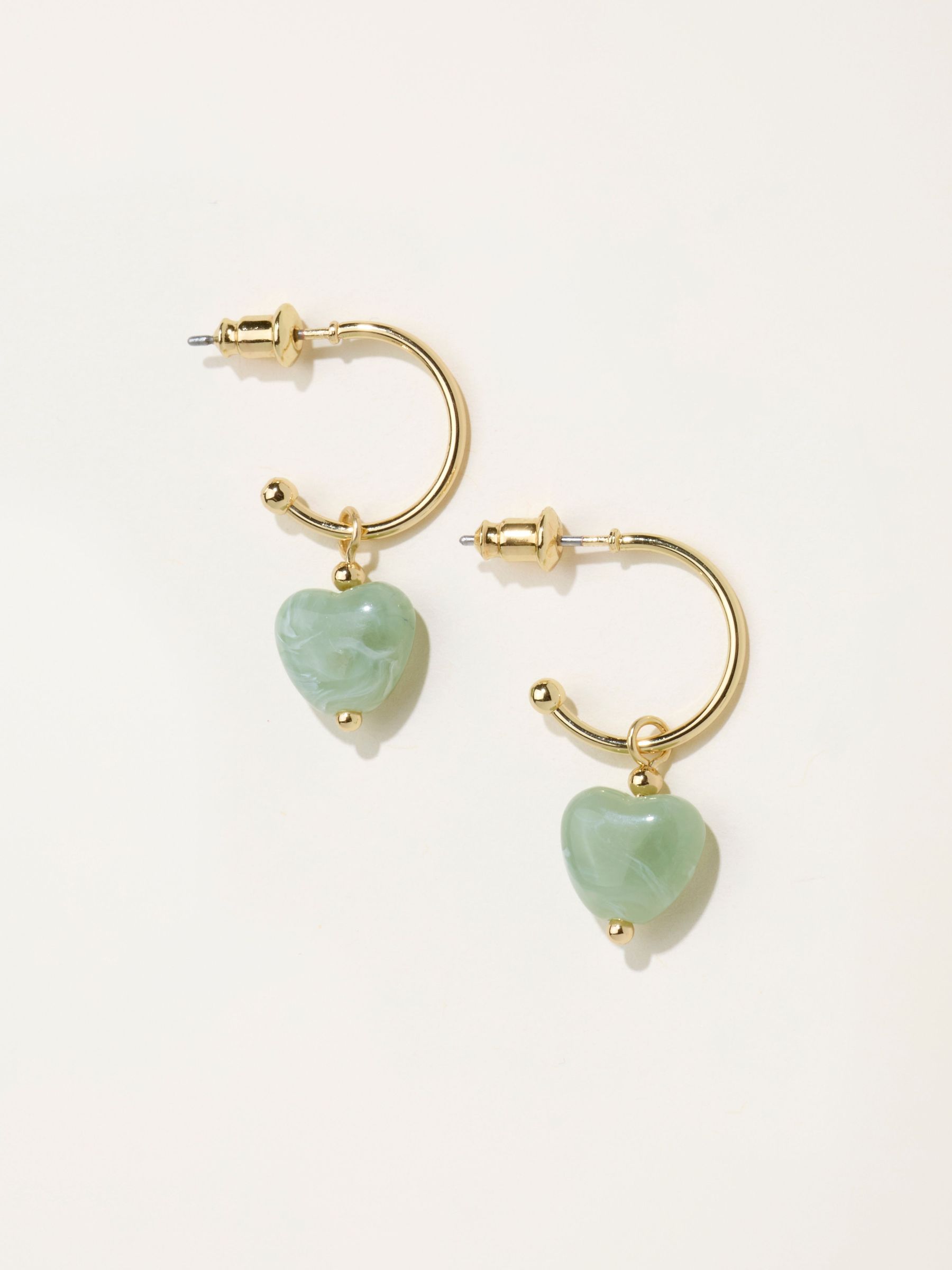 Green - Heart Drop Earrings