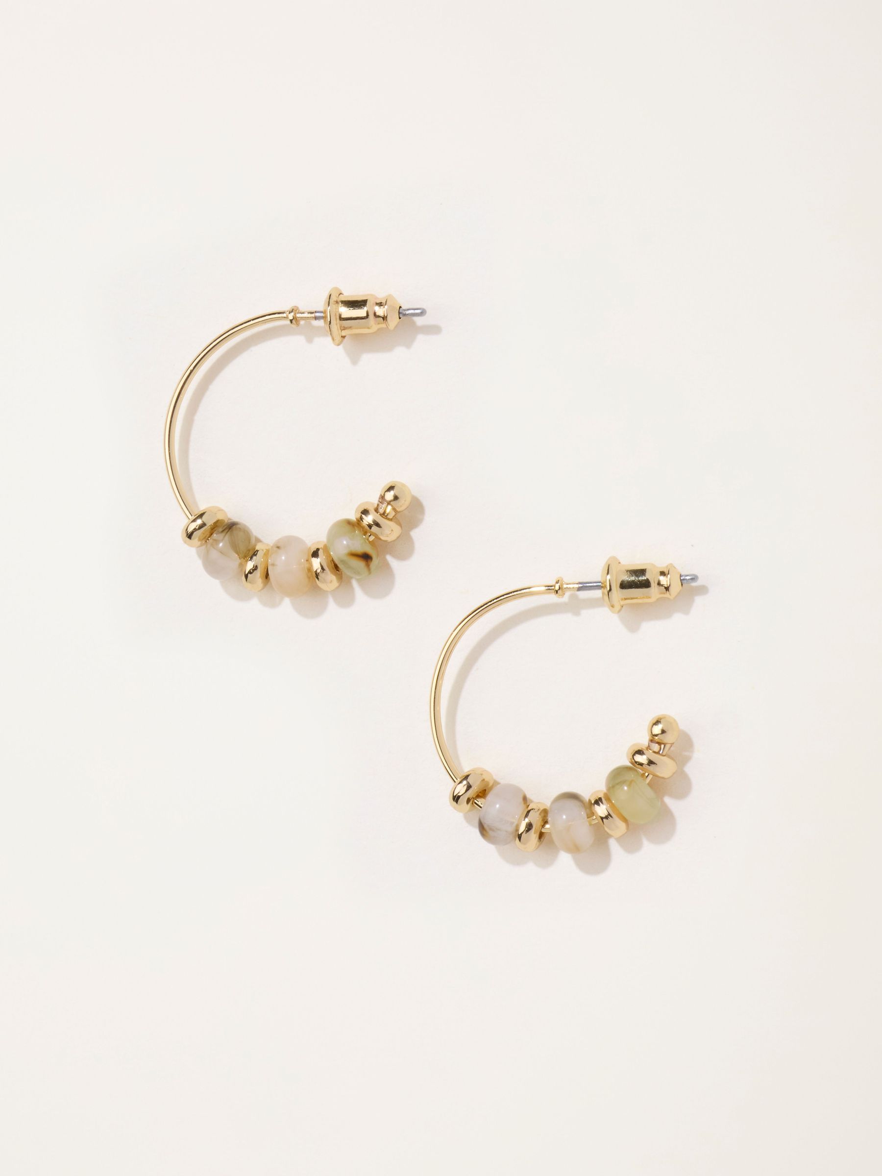 Natural - Beaded Hoop Earrings