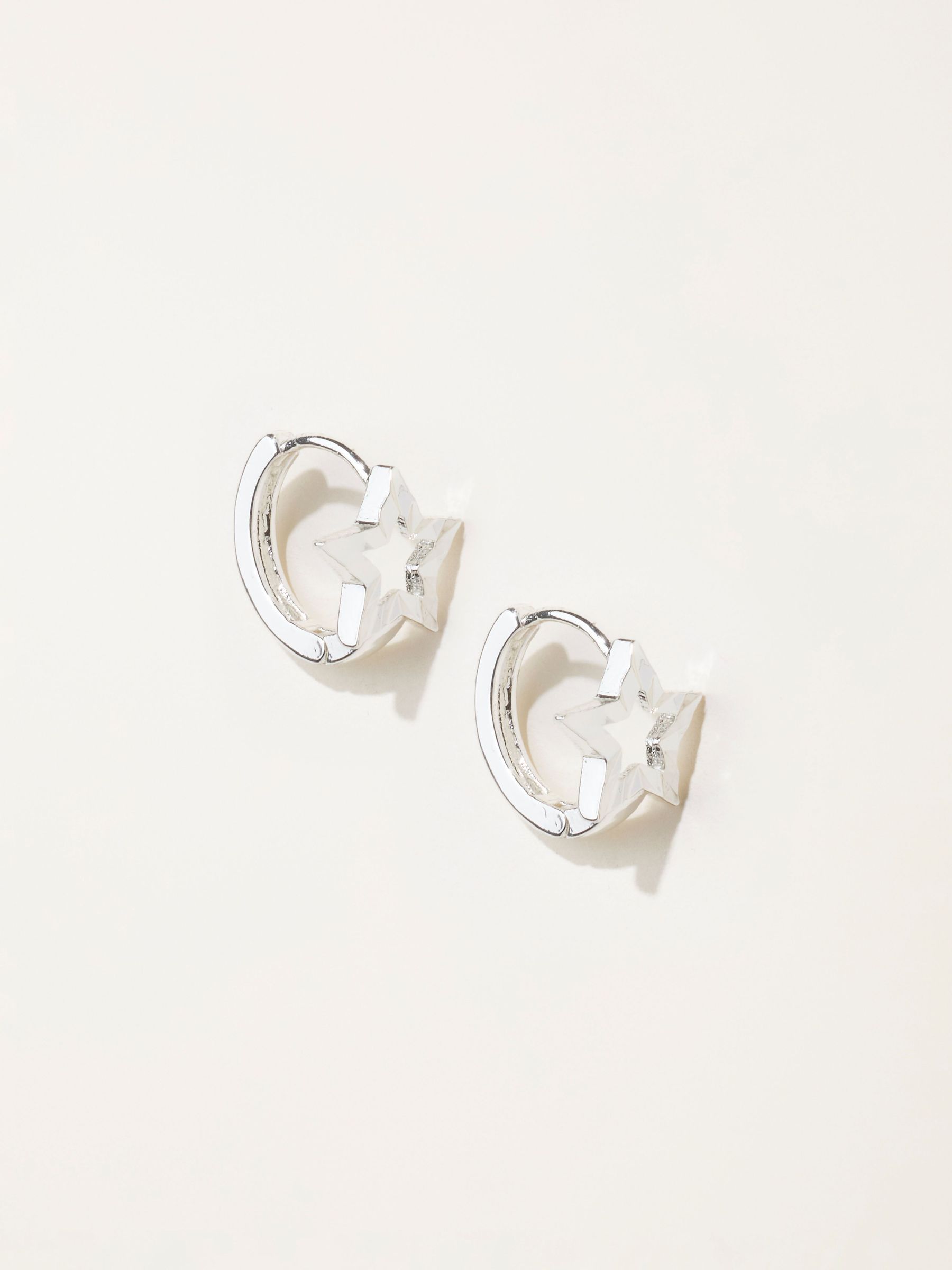 Silver Tone - Star Huggie Earrings