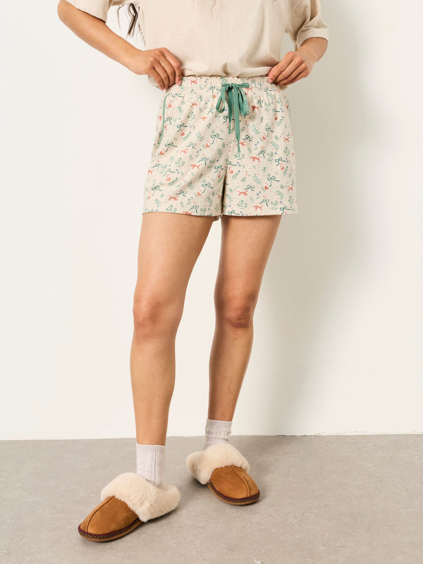 Oatmeal - Fox Print Jersey Pyjama Shorts