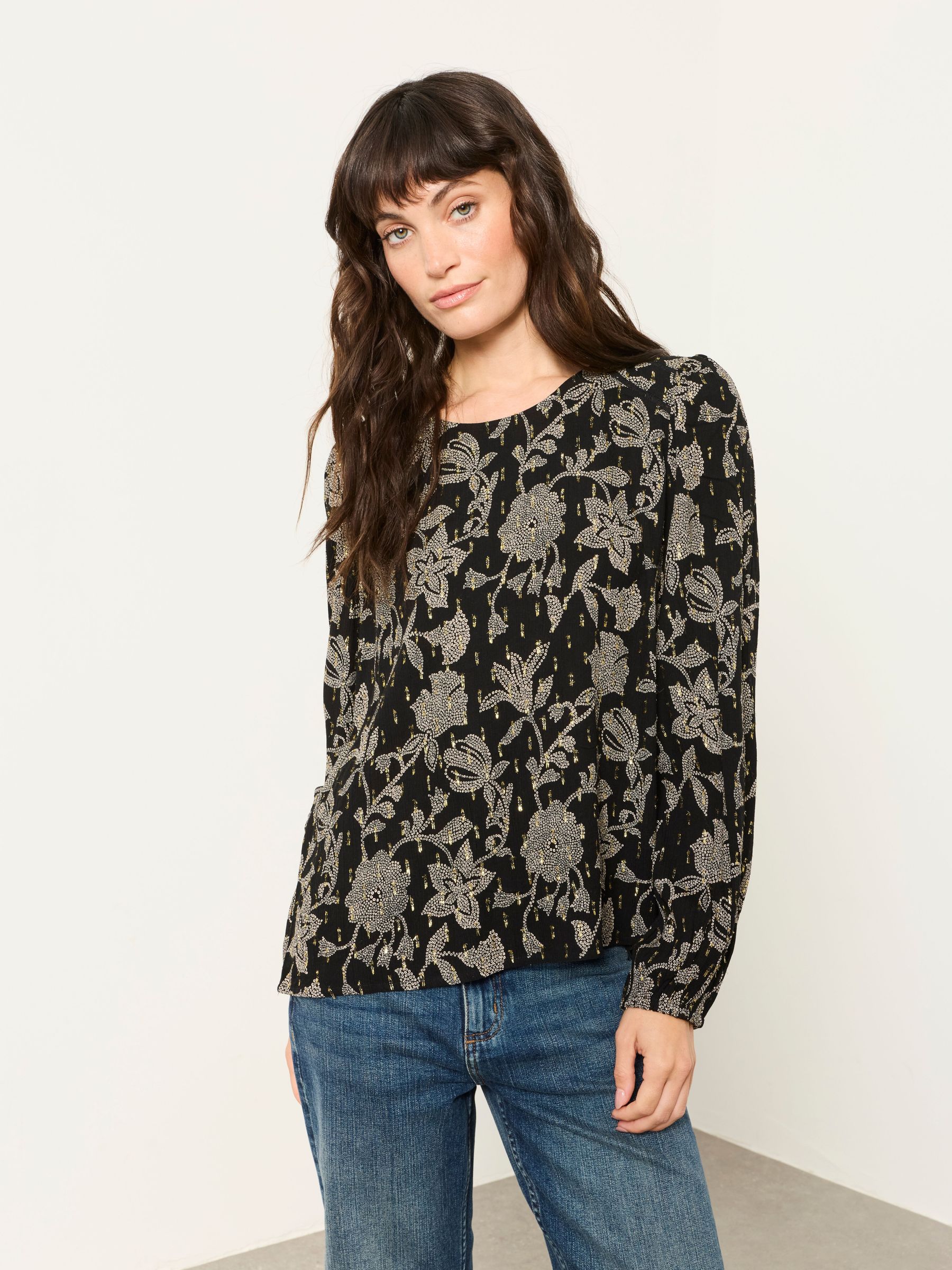 Black Dot Floral - Embroidered Blouse