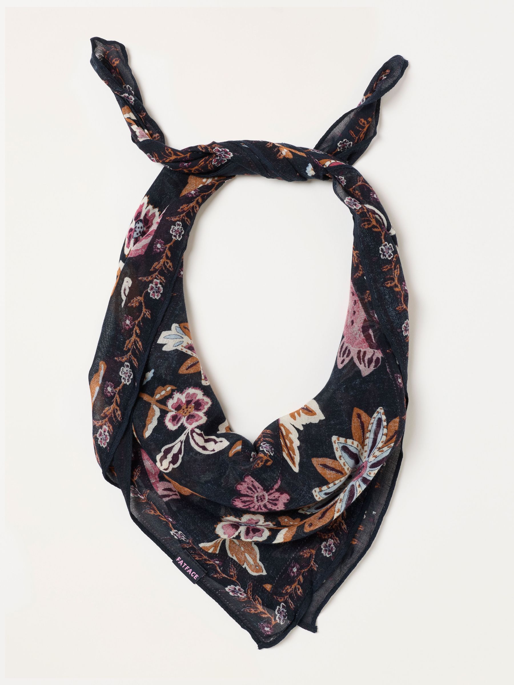 Navy - Vintage Floral Printed Square Scarf