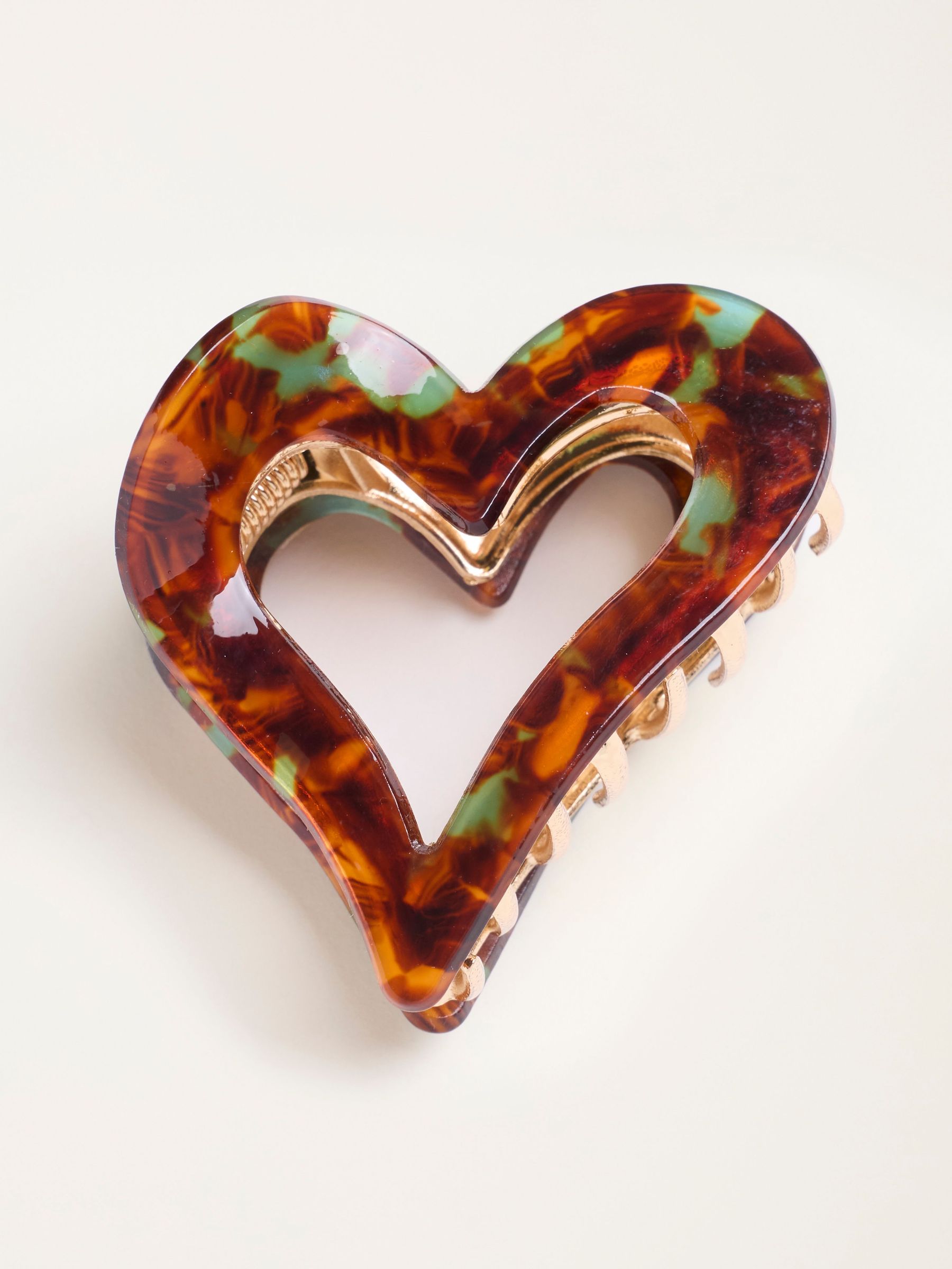 Tortoiseshell Brown - Metal Resin Heart Claw Clip