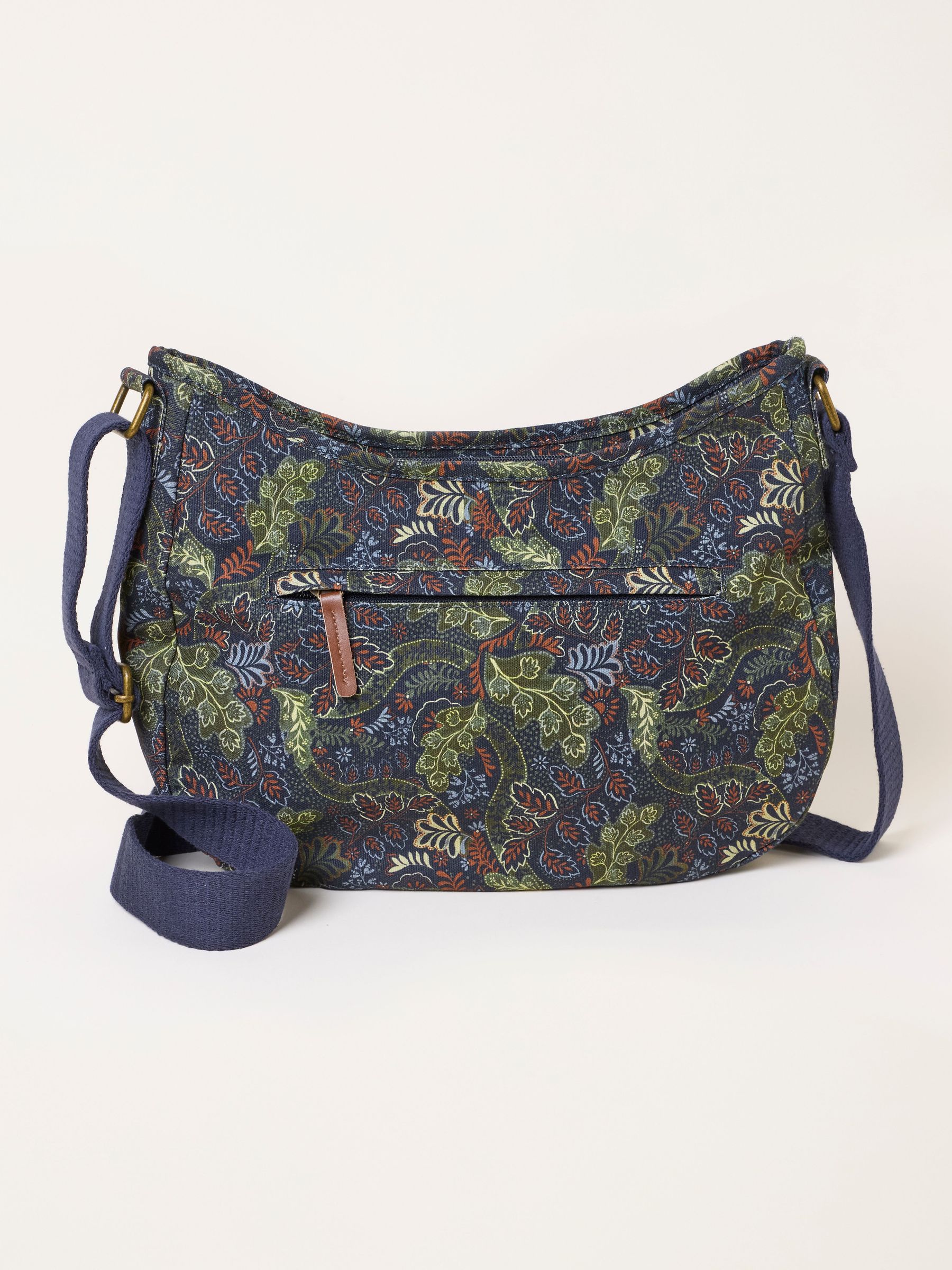 Teal Blue - Leaf Floral Canvas Crossbody Bag