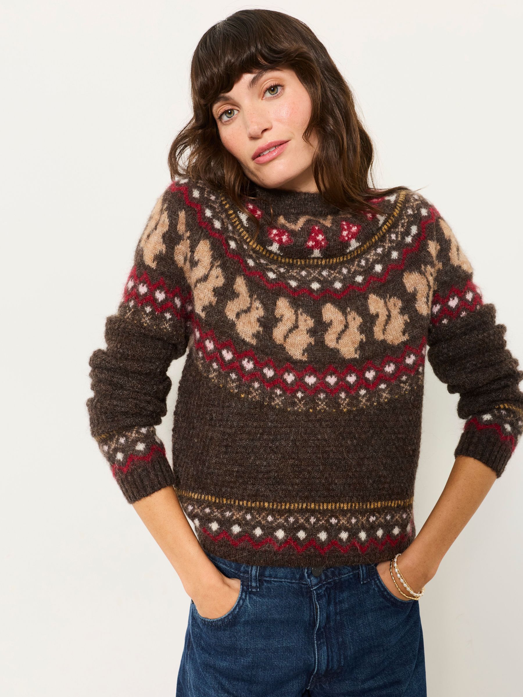 Brown - Squirrel Knitted Fairisle Jumper