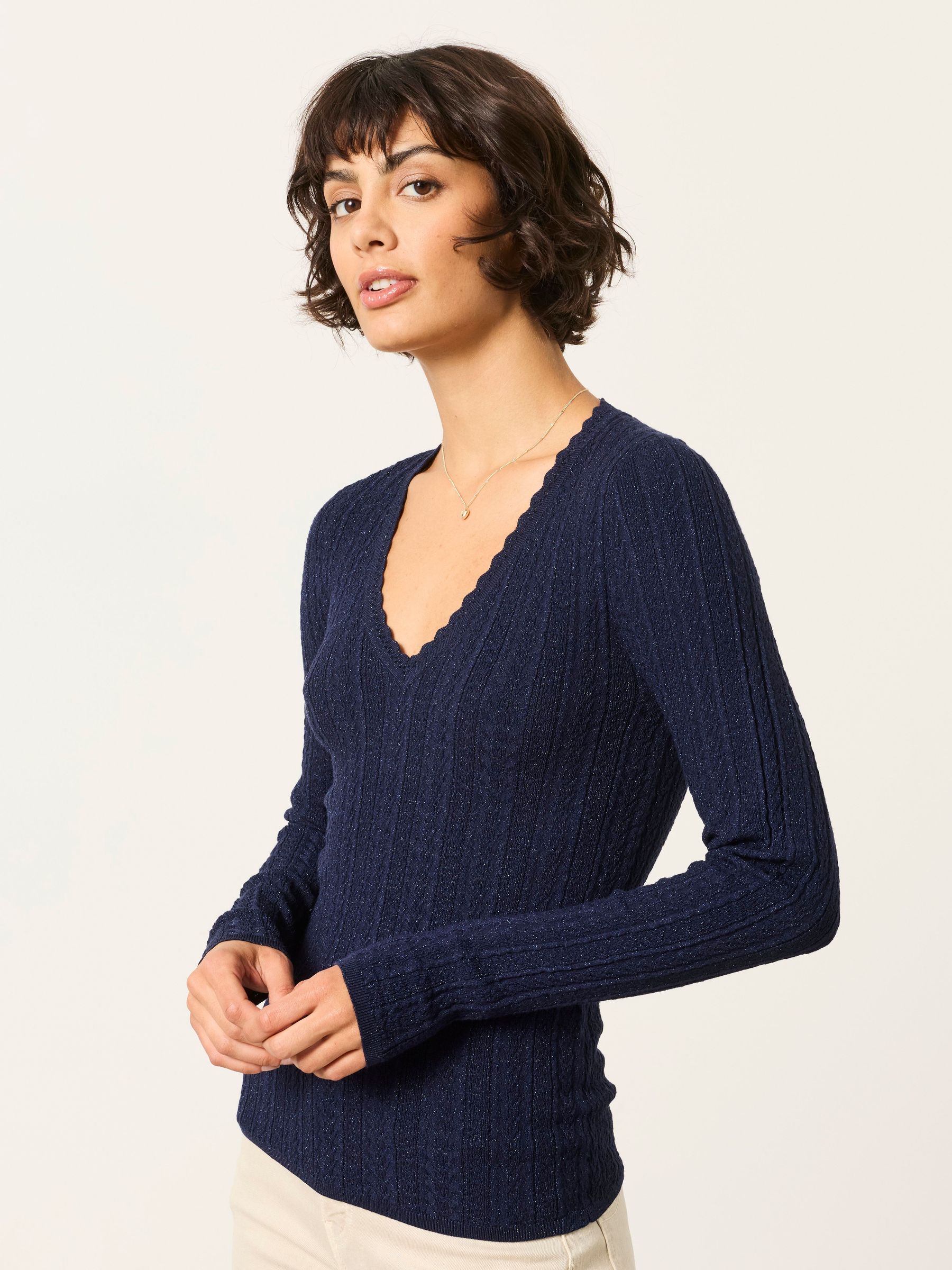 Blue - Knitted Sparkle Vee Top