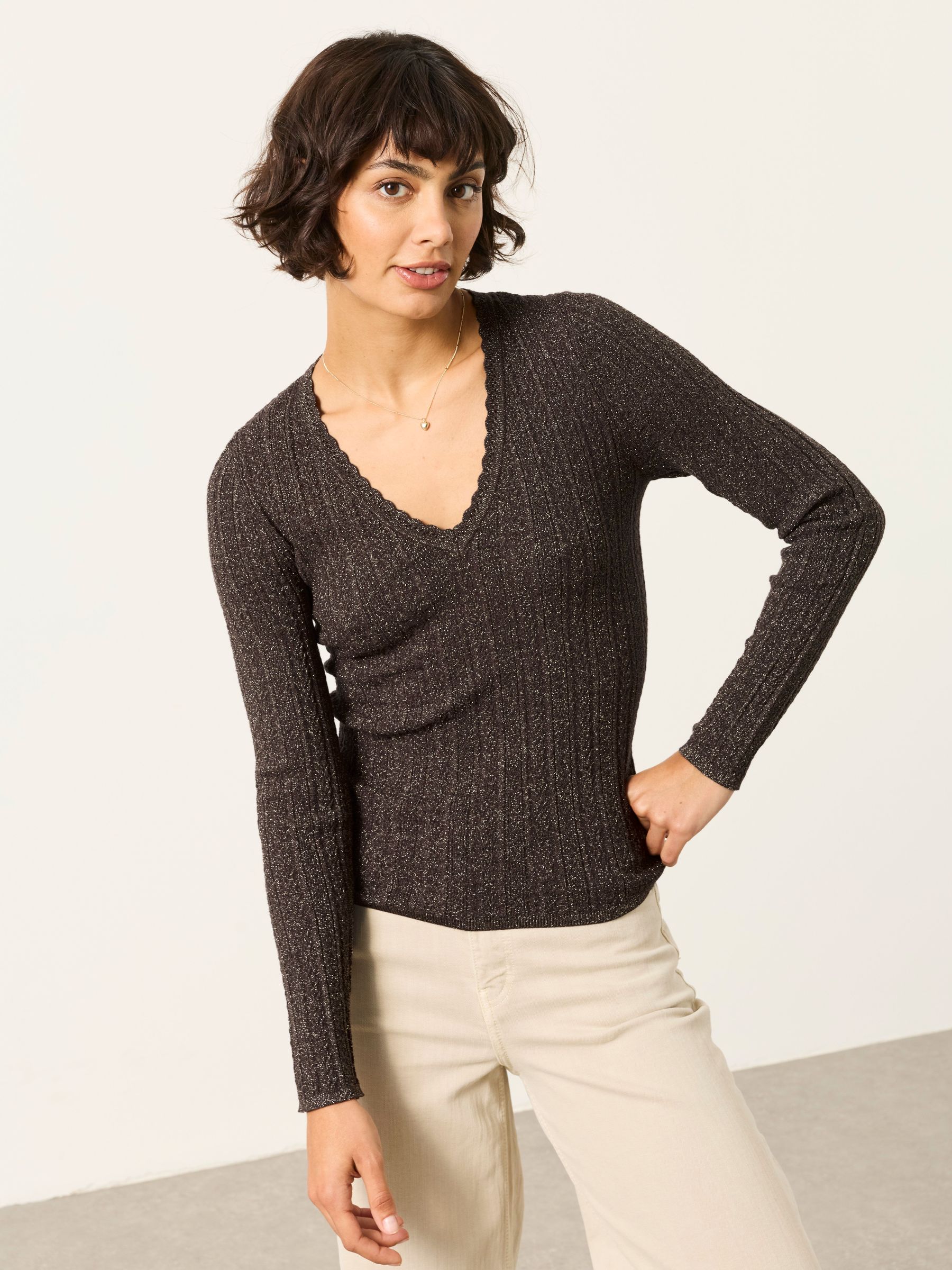 Bronze - Knitted Sparkle Vee Top