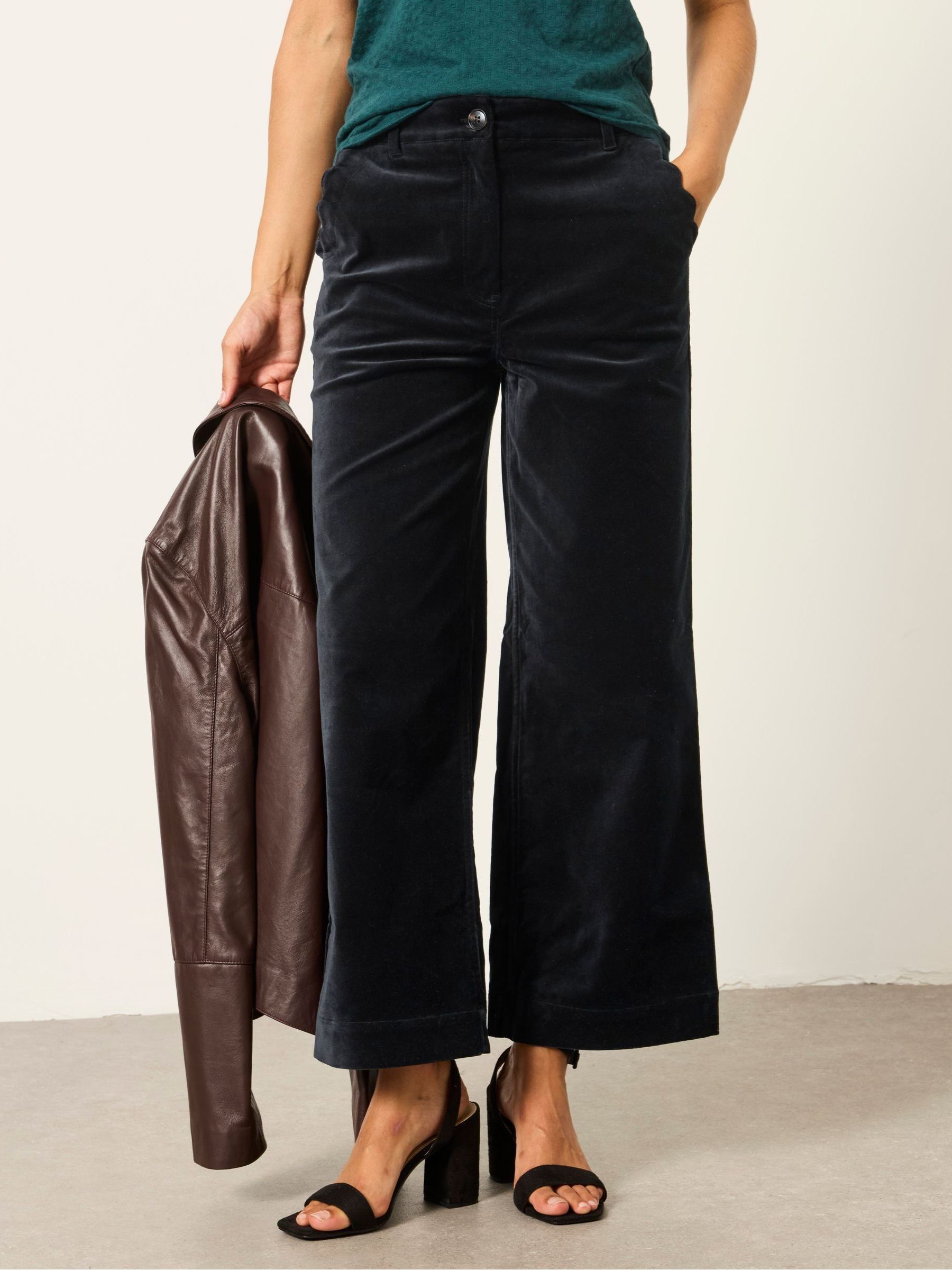 Black - Velvet Wide Leg Trousers