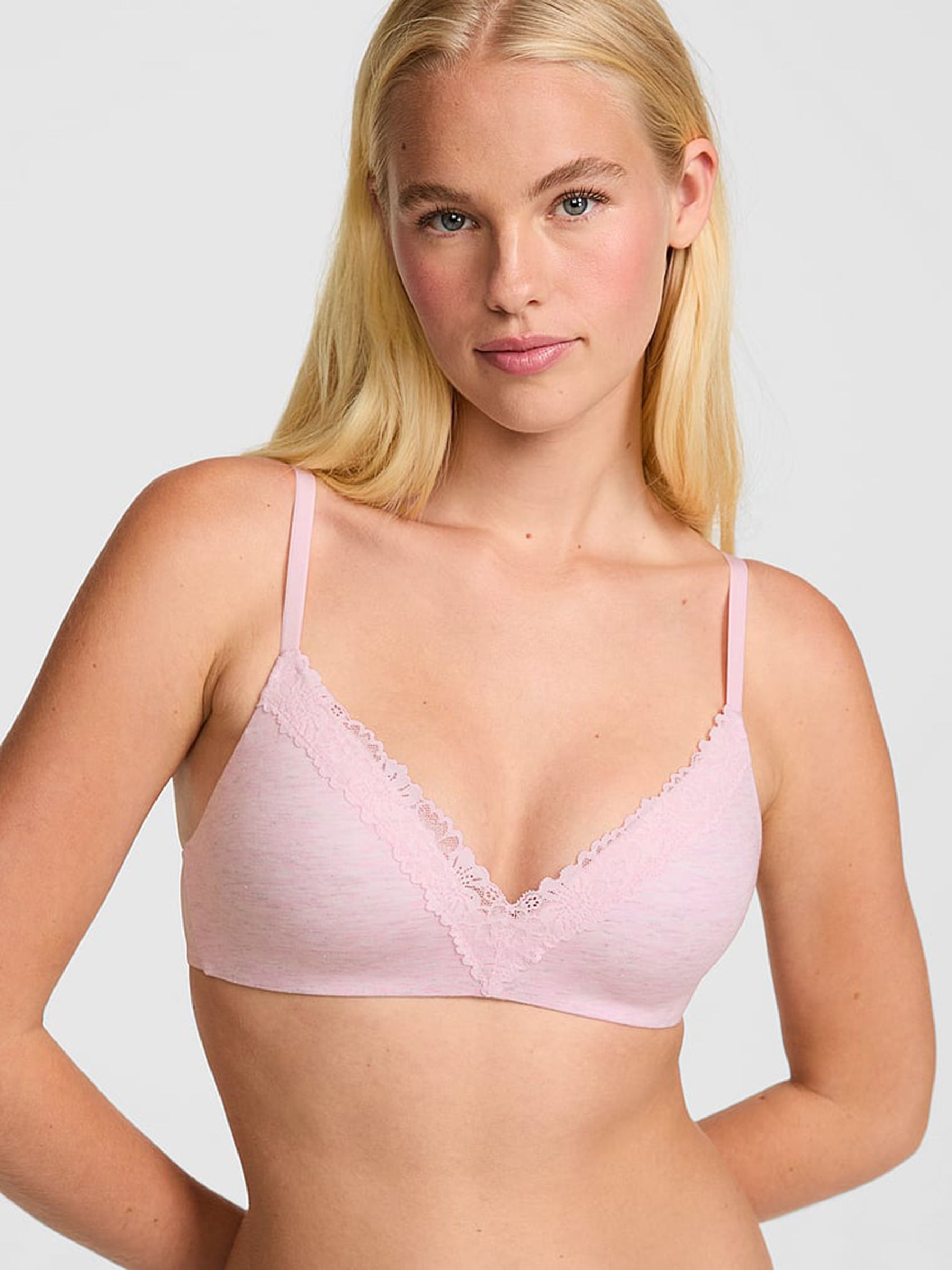 Petal Pink - Non Wired Lightly Lined Lace Trim Bra