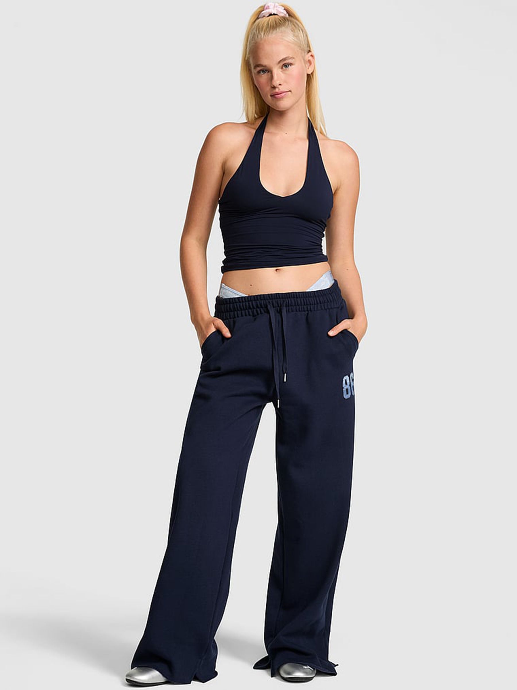 Noir Navy Blue - Wide Leg Fleece Joggers