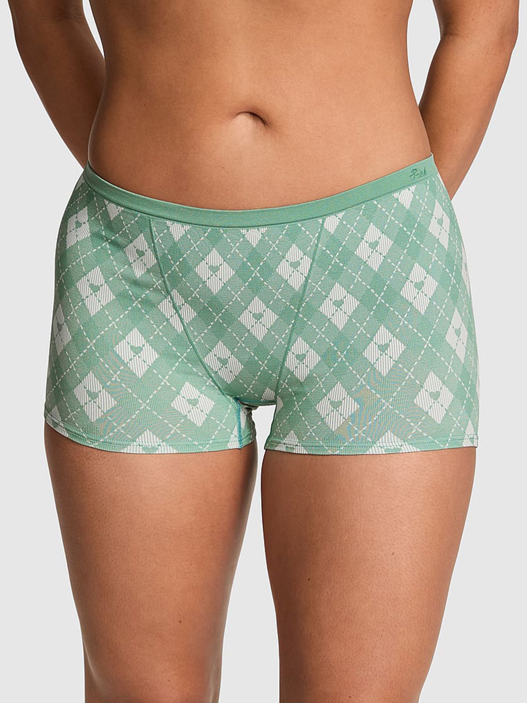 Green Argyle Print - Boyshort Ribbed Seamless Knickers