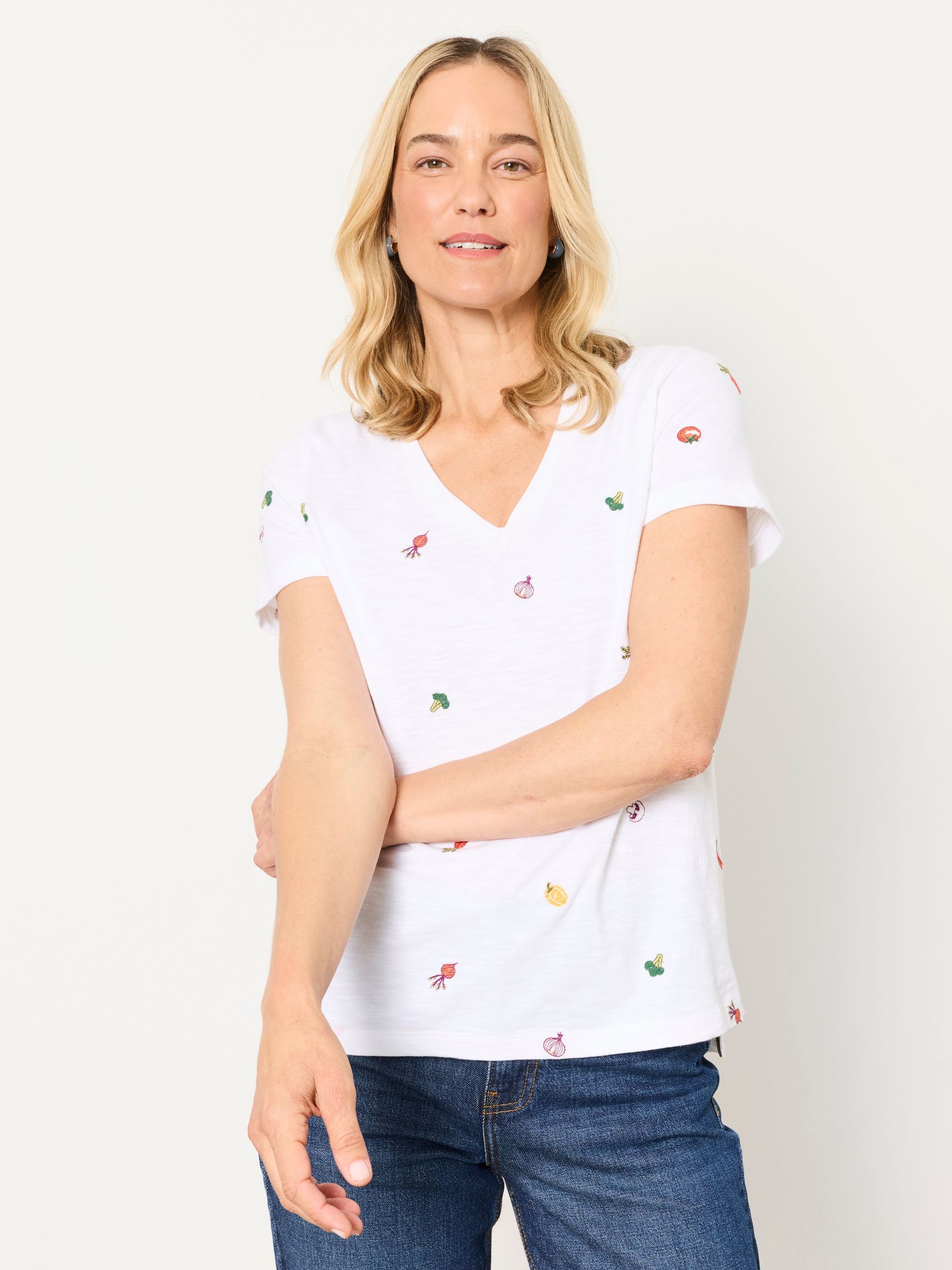 White - Vegetable Embroidered T Shirt