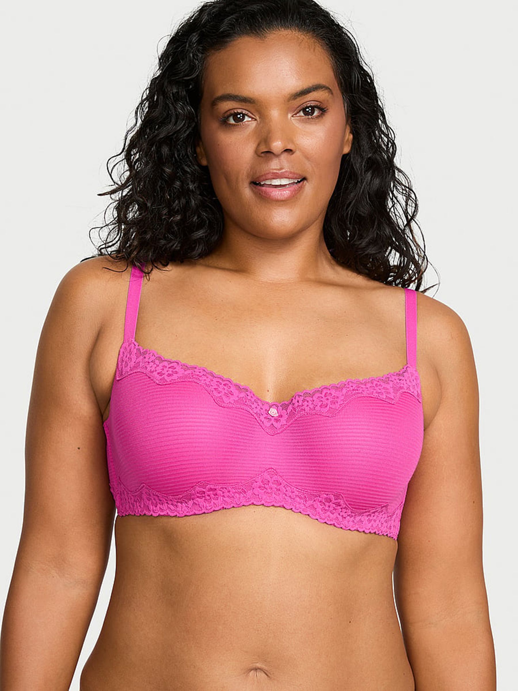 Pink Fire - Lightly Lined Non Wired Cotton Stripe Lace Trim Bra
