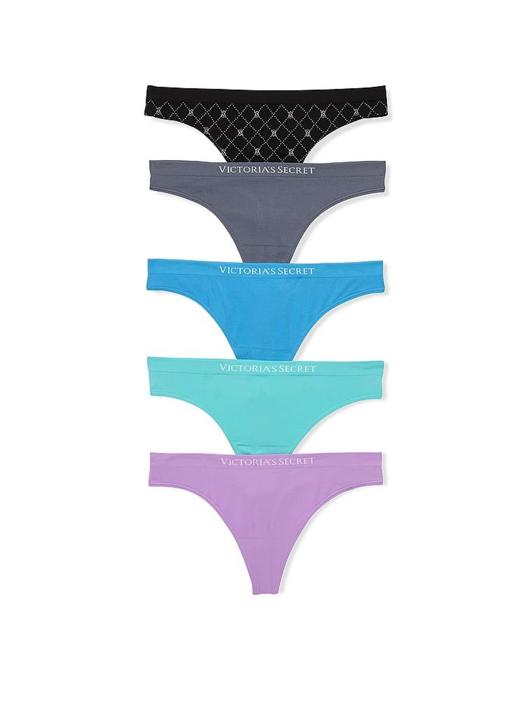 Black/Grey/Blue/Green/Purple - Thong 5 Pack Knickers