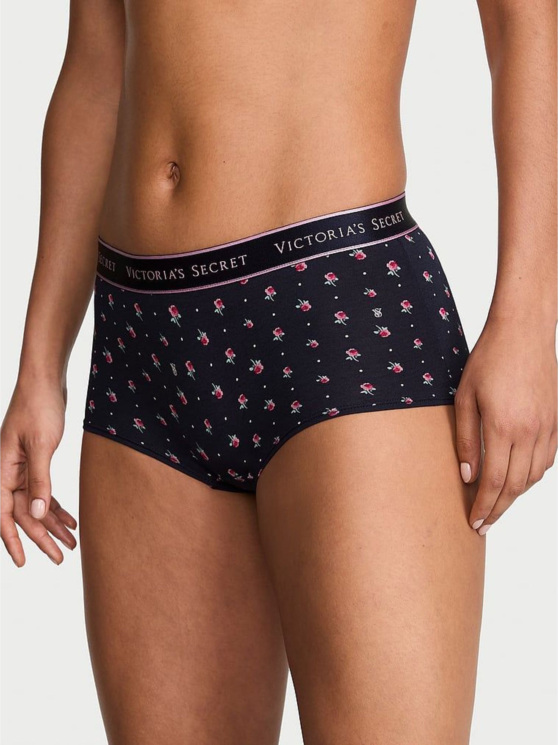 Navy Blue Floral - Thong Logo Knickers