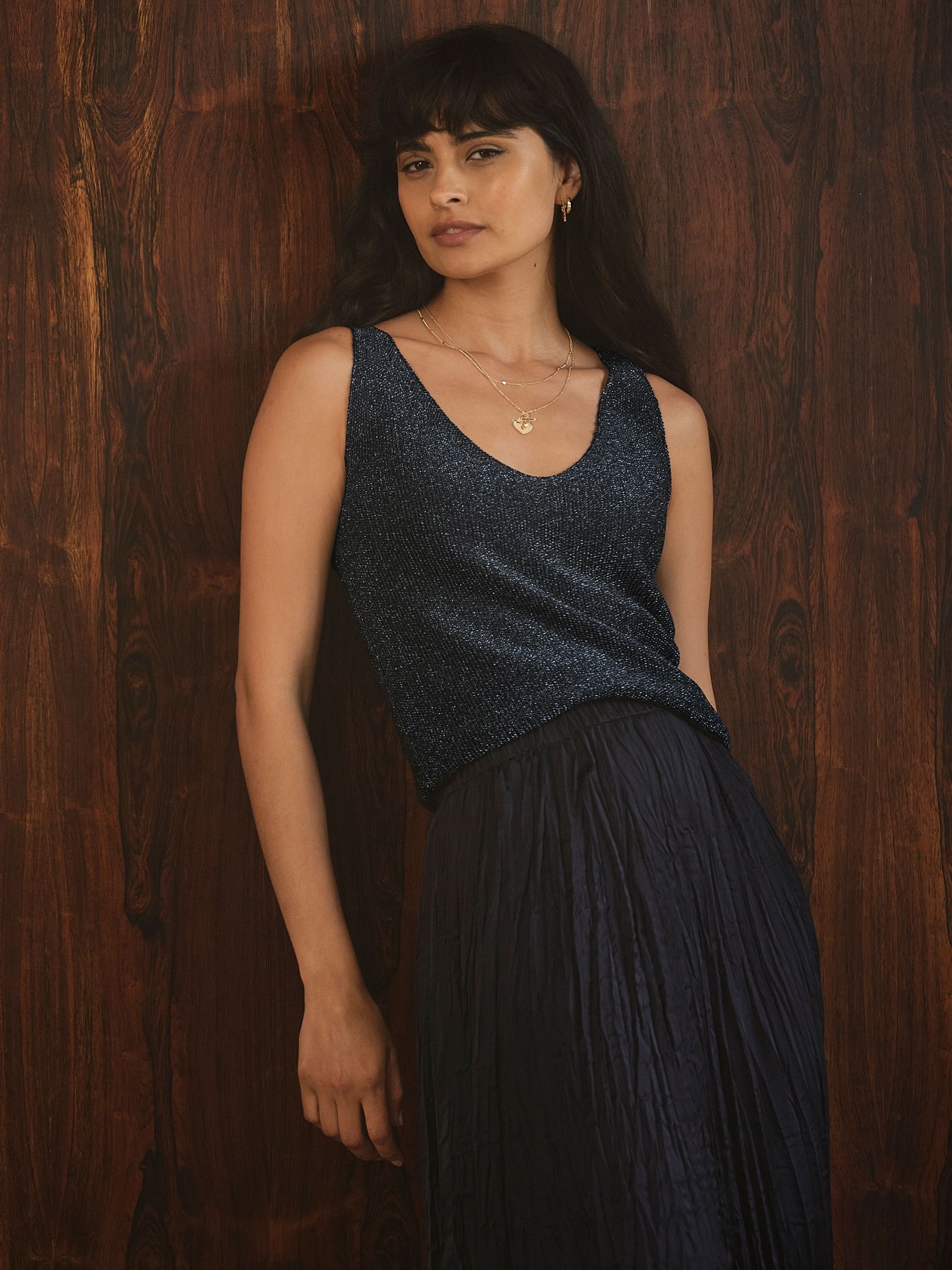Navy Metallic - Knit Vest Top