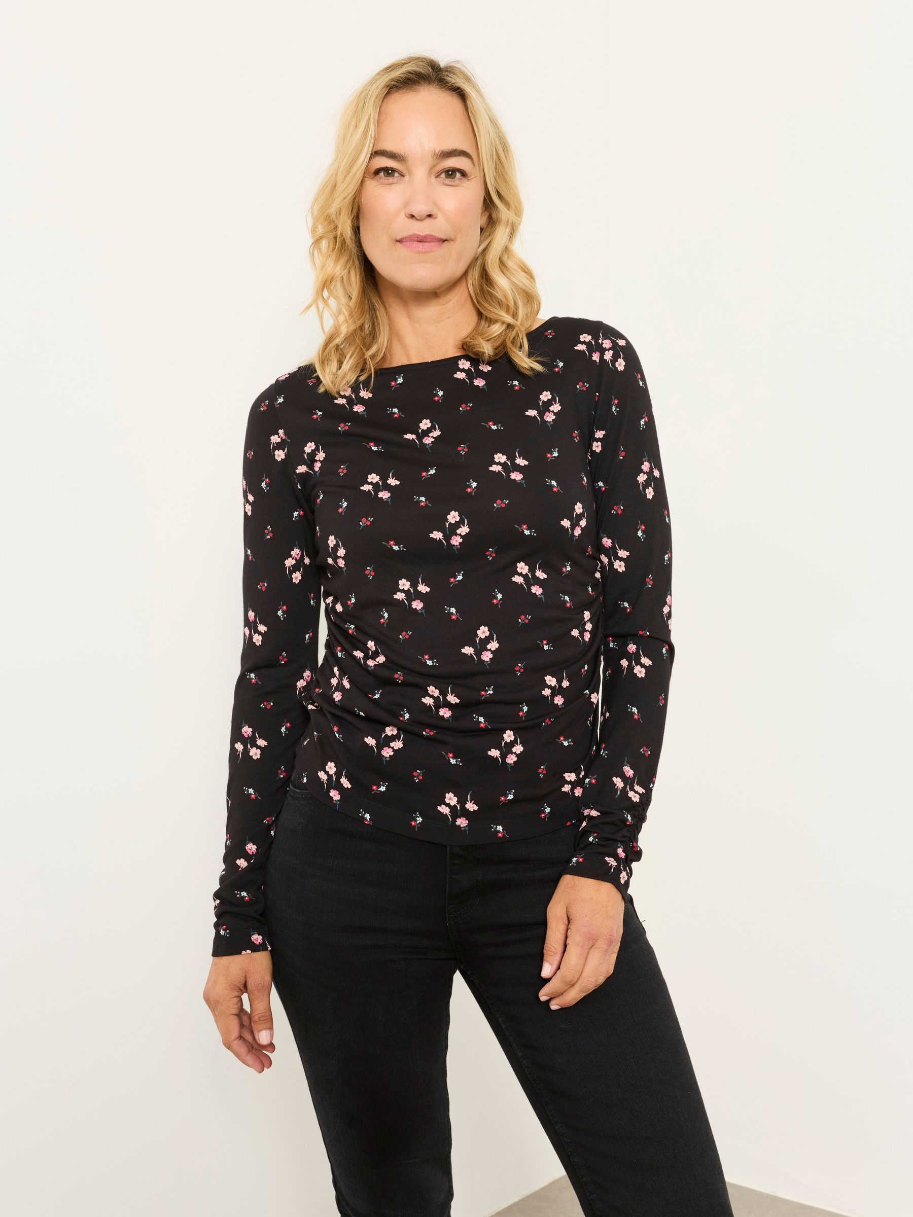 Black Roses - Ruched Long Sleeve Top