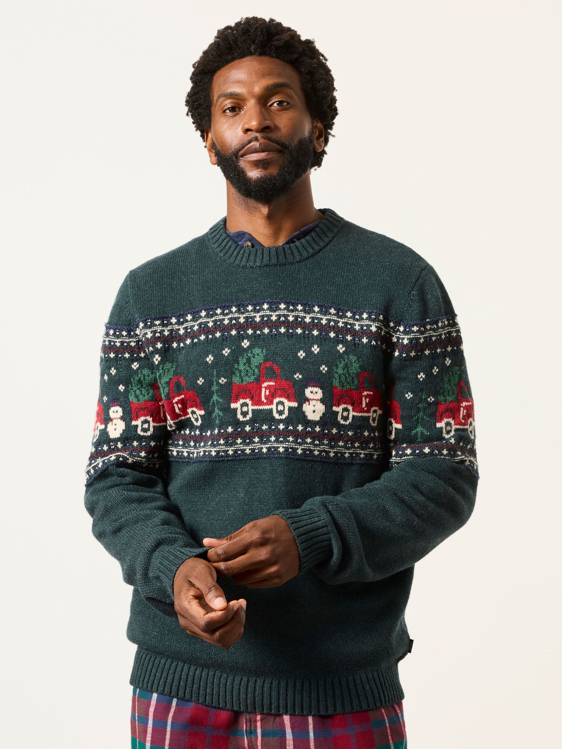 Green - Regular Car Crew Neck Christmas Jumper