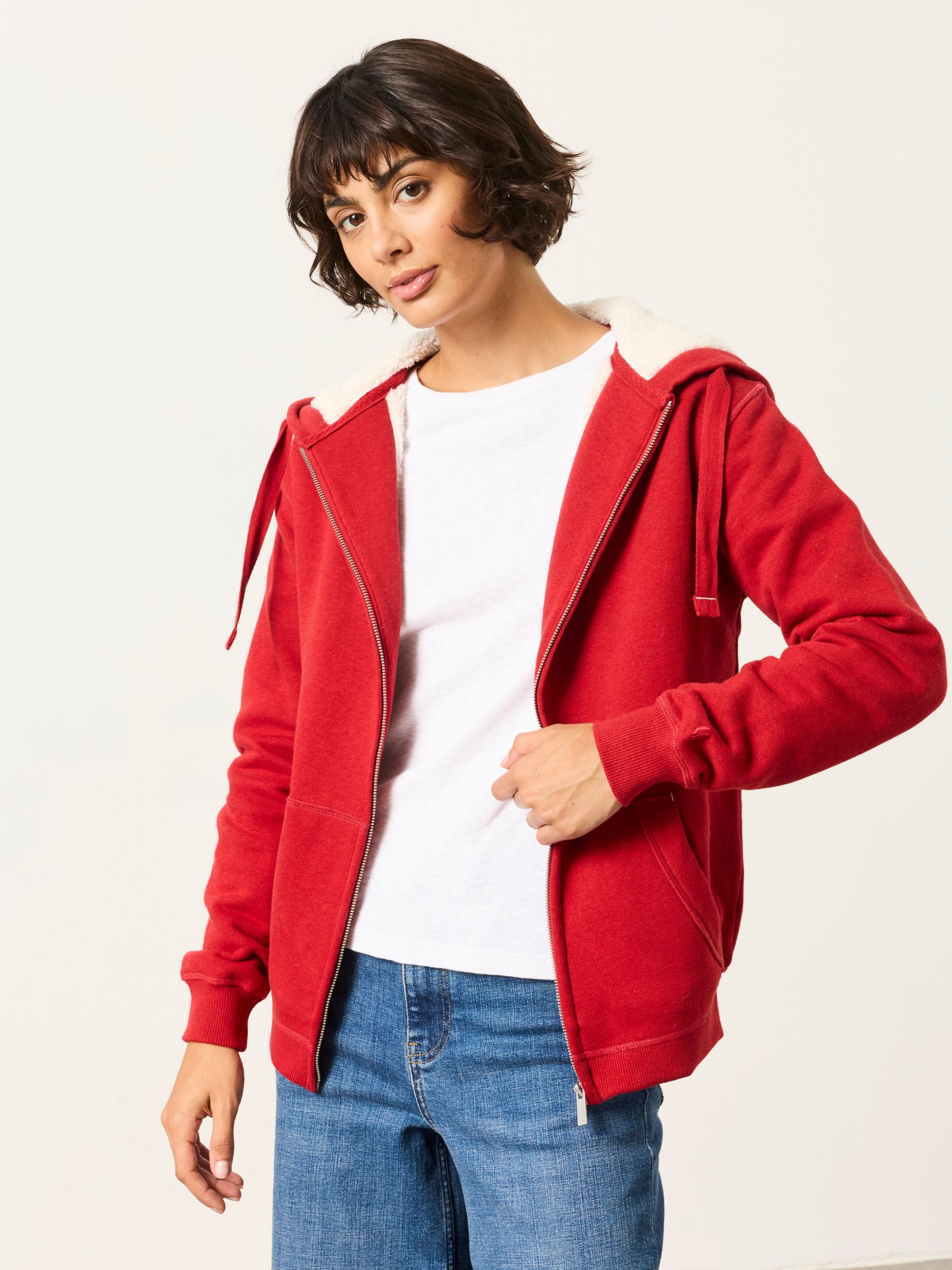 Red - Borg Zip Through Hoodie