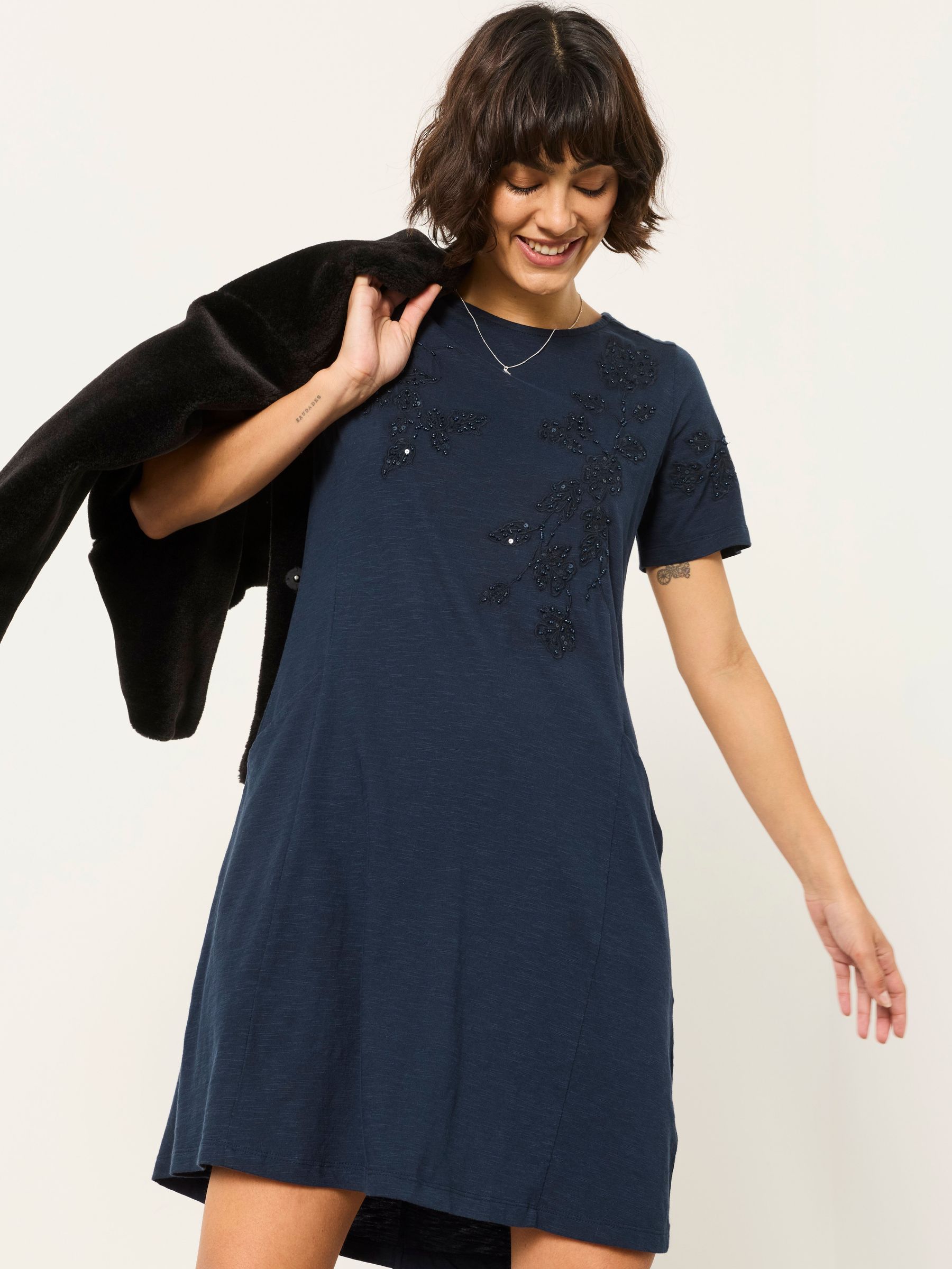 Navy - Floral Jersey Dress