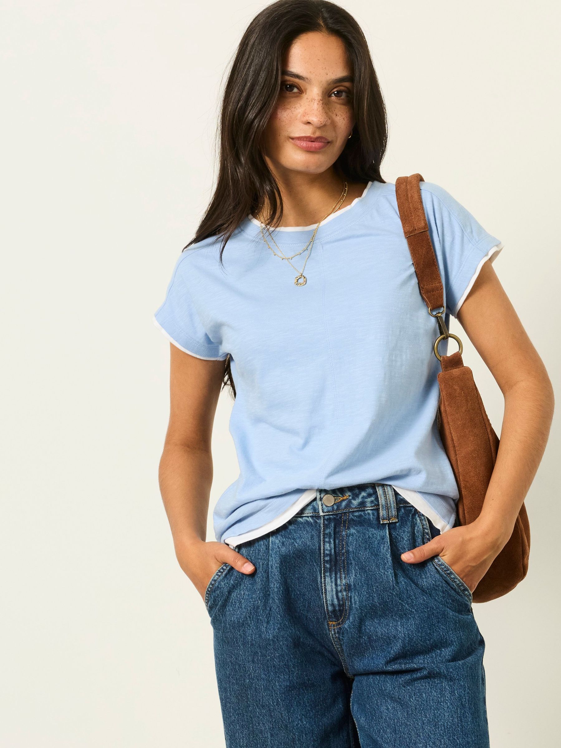 Pale Blue - Double Layer Short Sleeve T-shirt