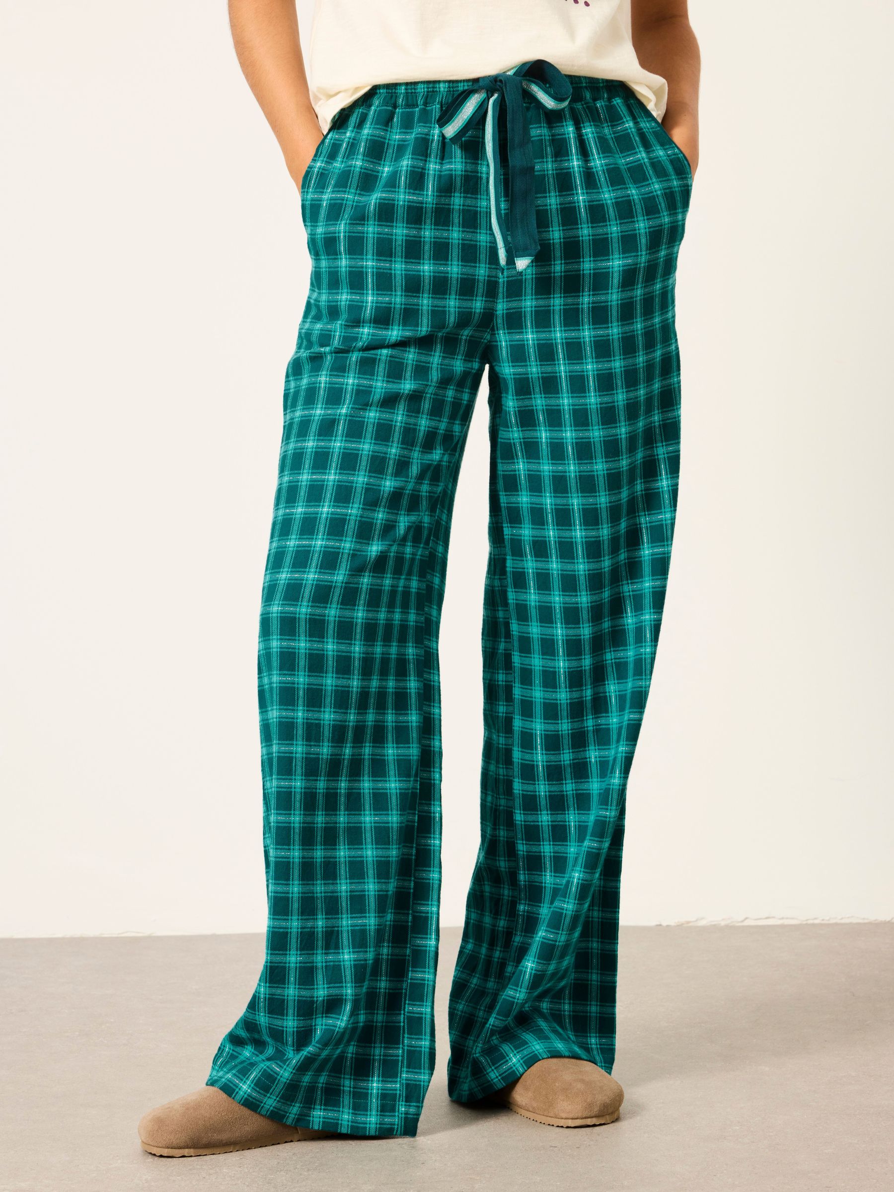Teal Blue - Sparkle Gingham Wide Leg Pyjama Bottoms