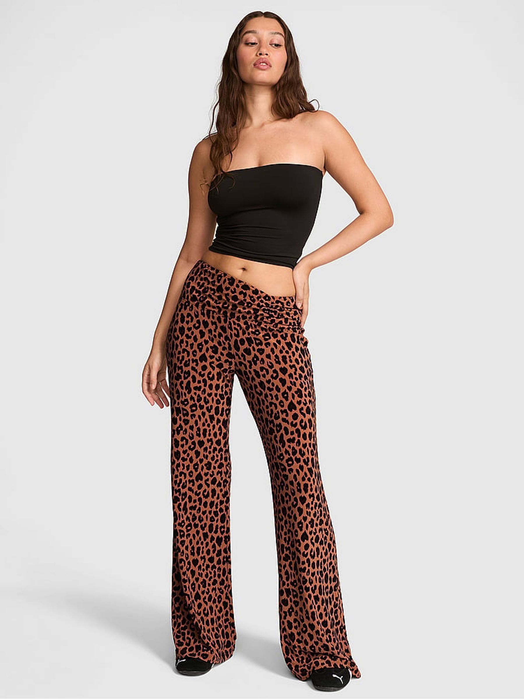 Leopard Brown - Ruched Flare Leggings